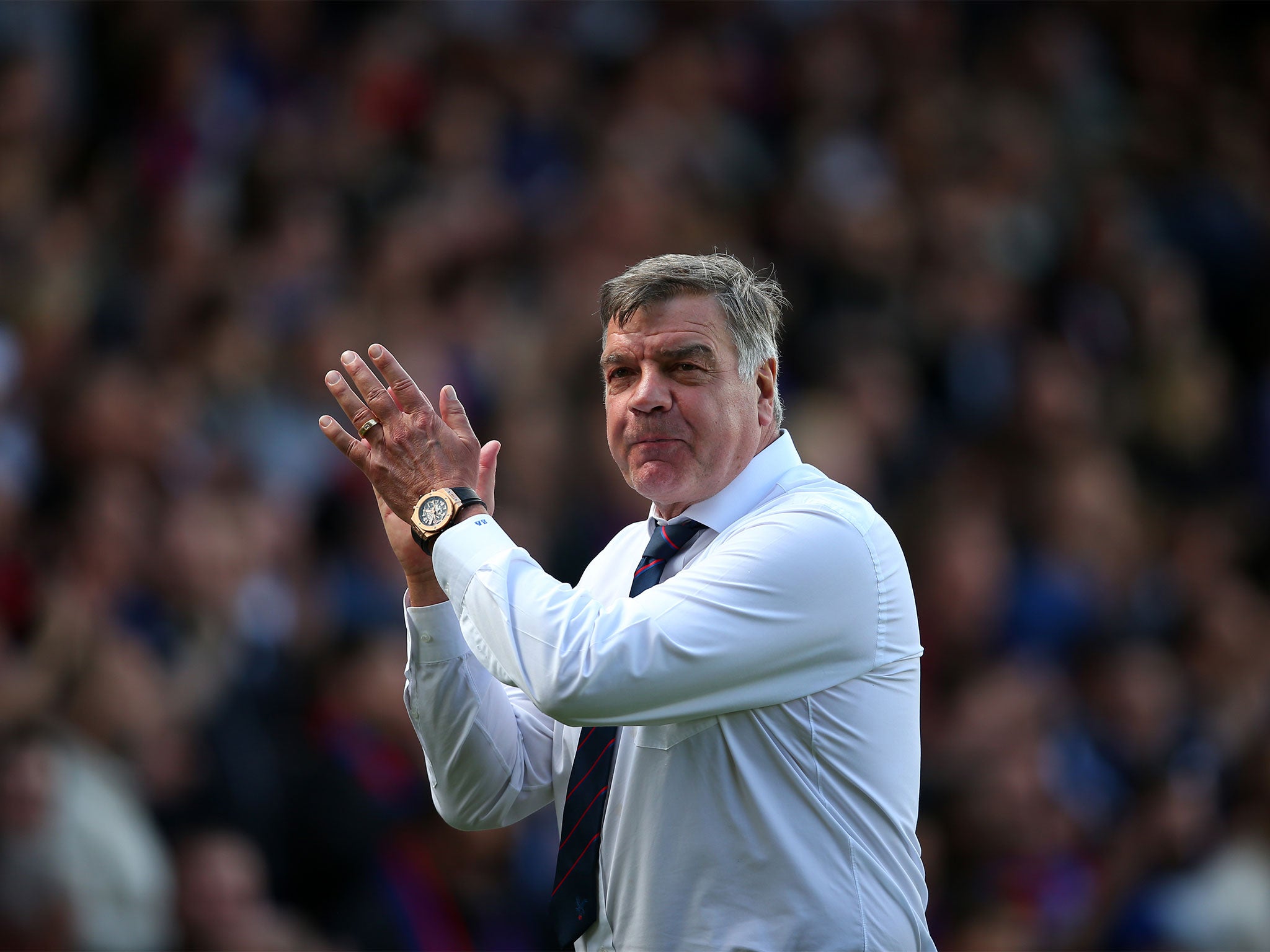 Sam Allardyce celebrates keeping Palace in the Premier League