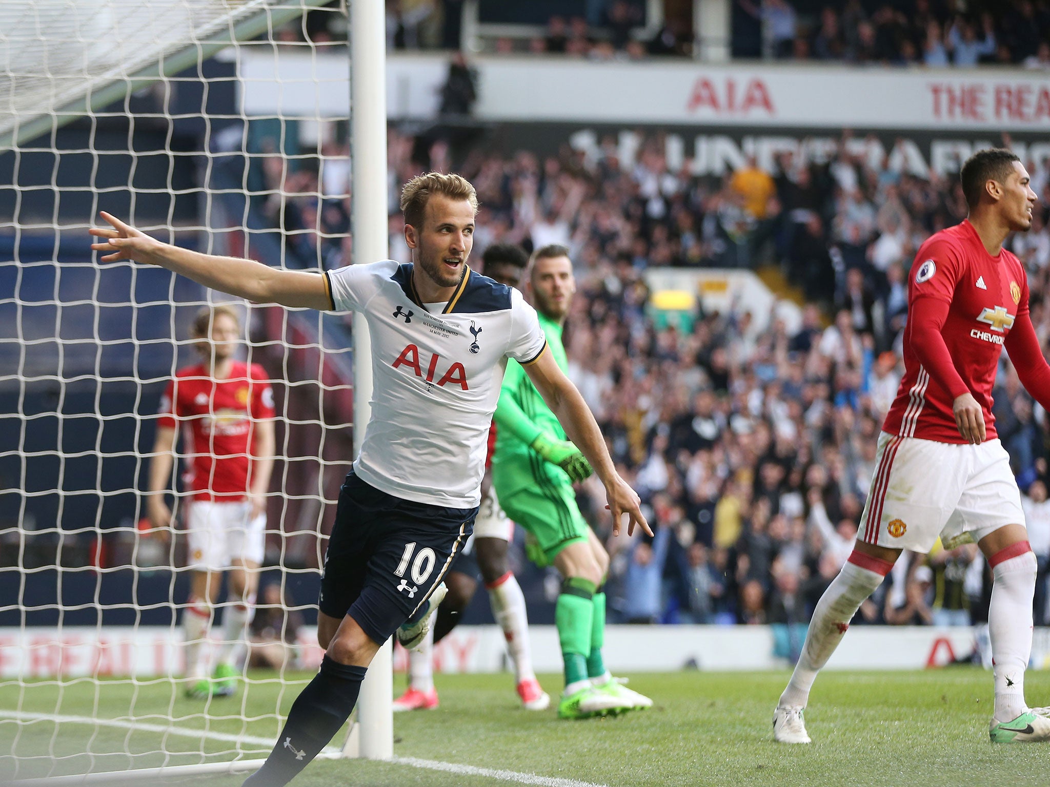 Harry Kane wheels away in celebration after scoring in Sunday's game