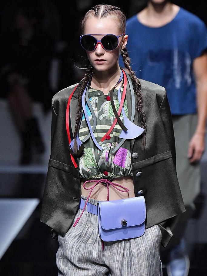 At Emporio Armani, bumbags came square and in sleek shades