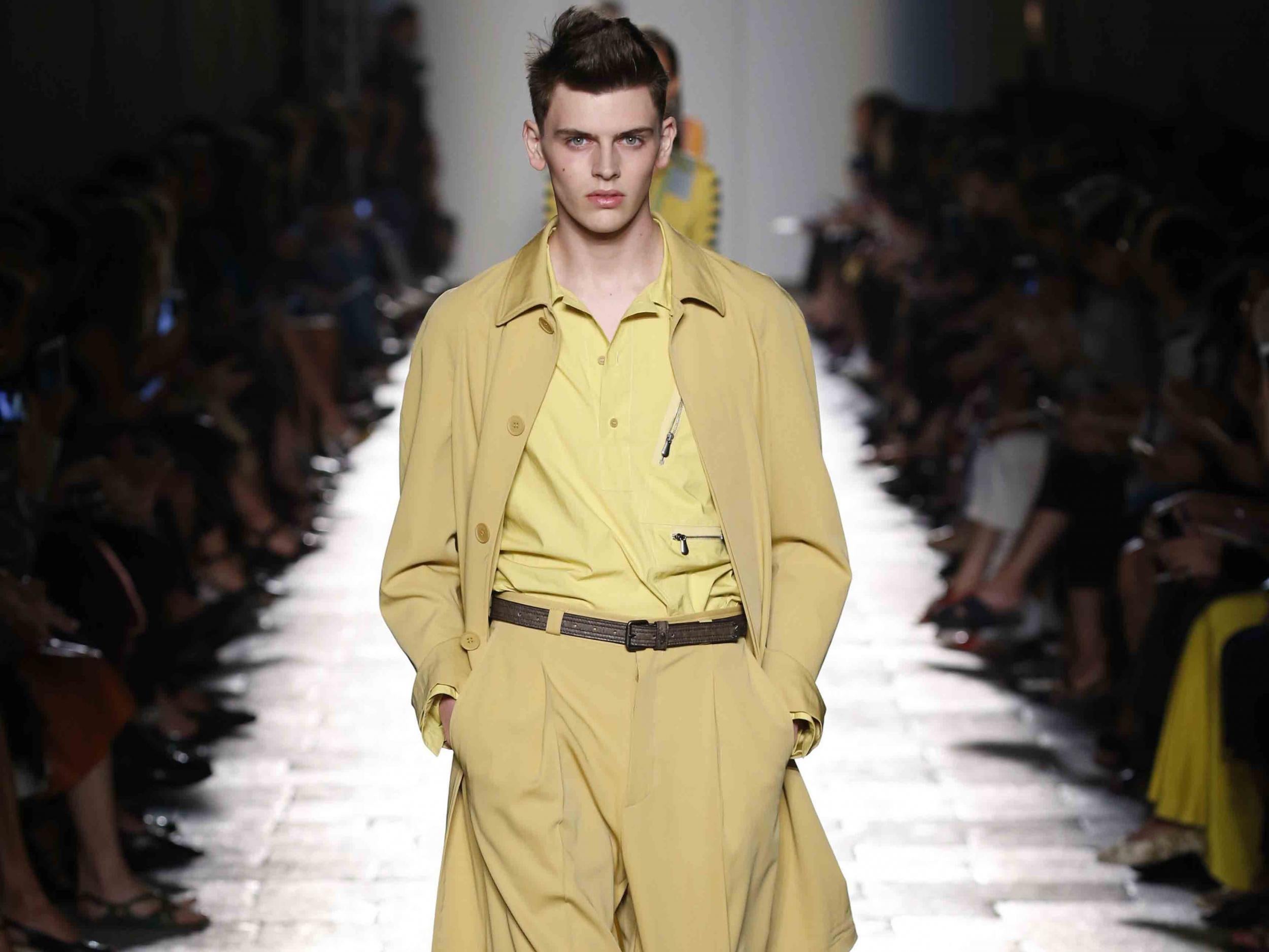 Bottega Veneta made tonal dressing work by layering contrasting hues of mustard and straw