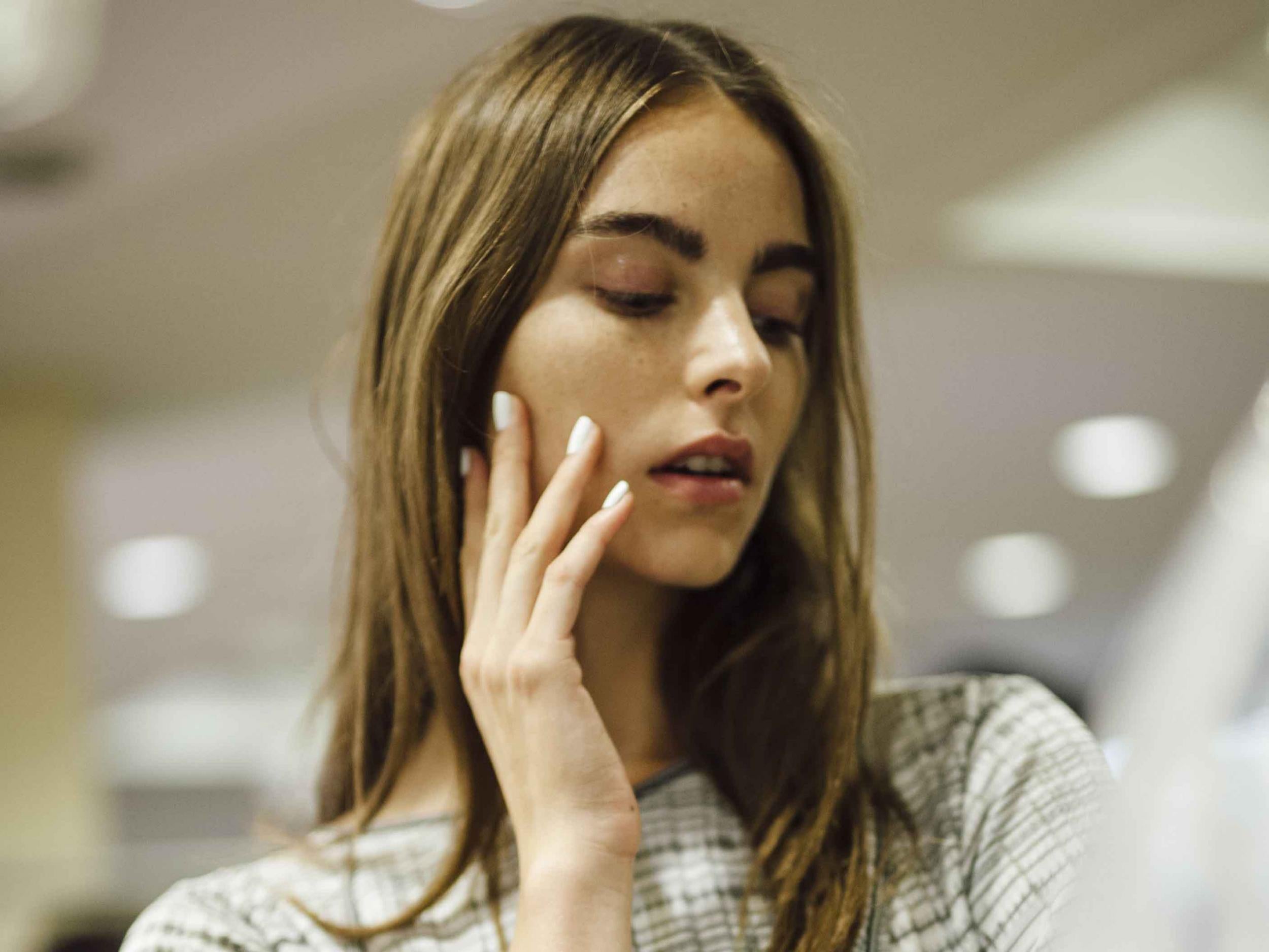 At Creatures of the Wind rounded square nails were painted with layers of stark white polish