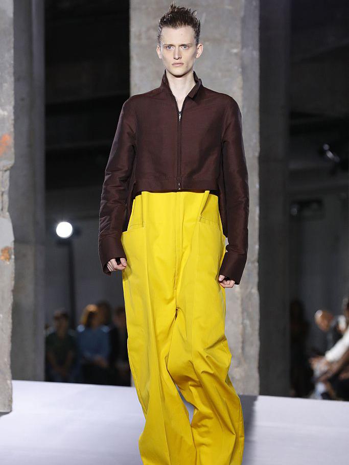 At Rick Owens, numerous looks saw yellow paired with an unlikely companion – brown