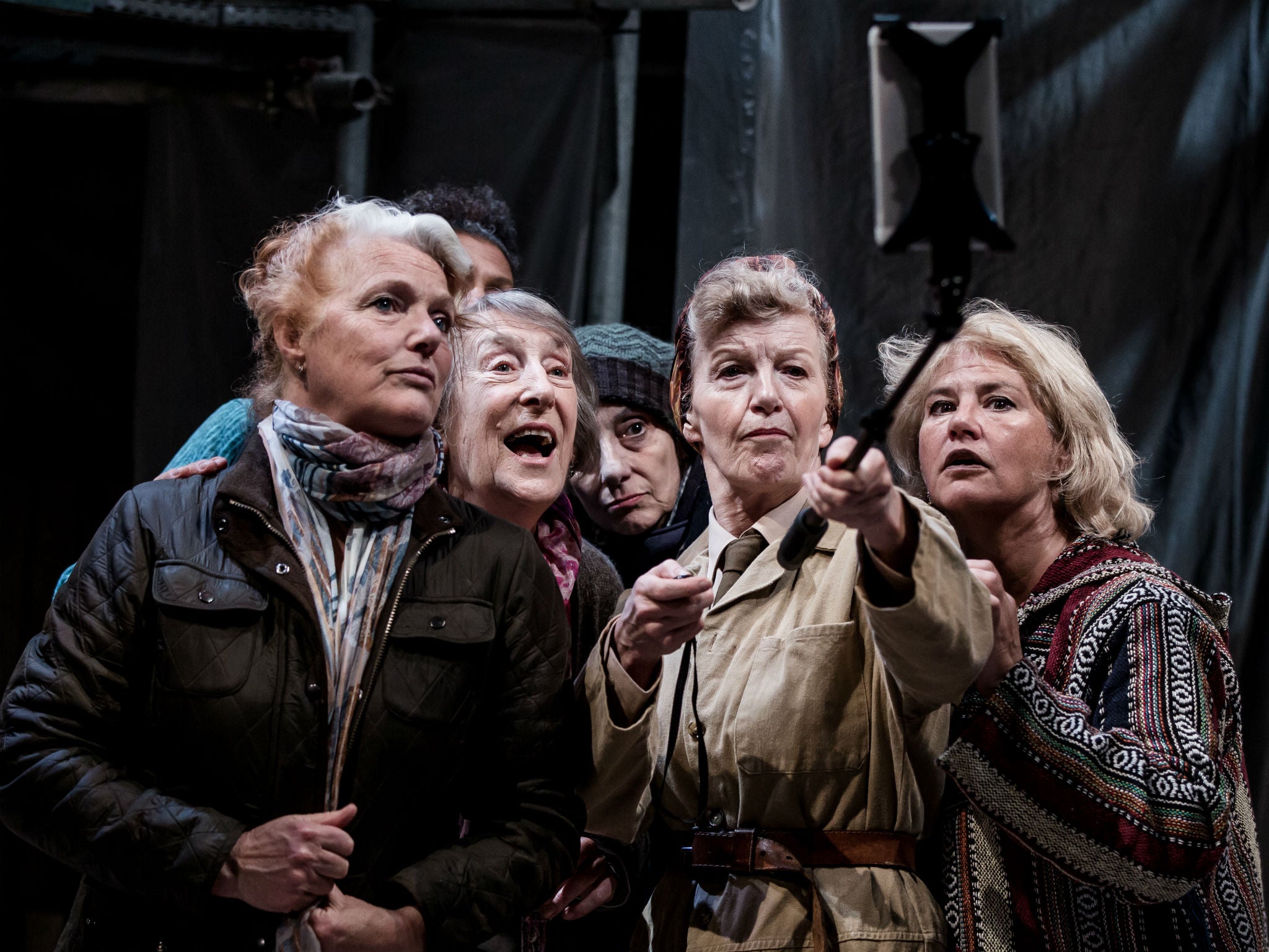 Cathy Tyson, Louise Jameson, Eva-Jane Willis, Denise Black, Janet Henfrey and Souad Faress in 'Winter Hill' at Octagon Theatre Bolton