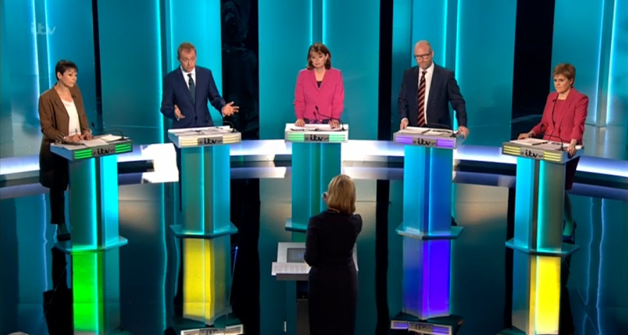 Caroline Lucas, Green; Tim Farron, Lib Dem; Leanne Wood, Plaid Cymru; Paul Nuttall, Ukip; Nicola Sturgeon, SNP