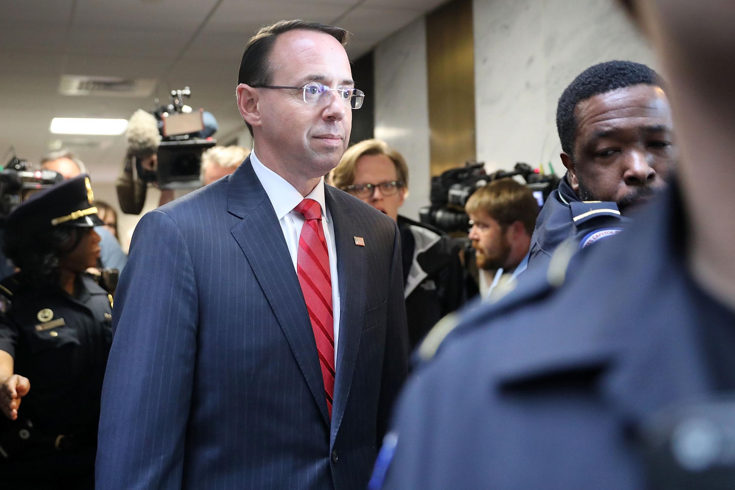 Deputy Attorney General rod Rosenstein briefed senators in a closed-door meeting following the surprising firing of FBI Director James Comey