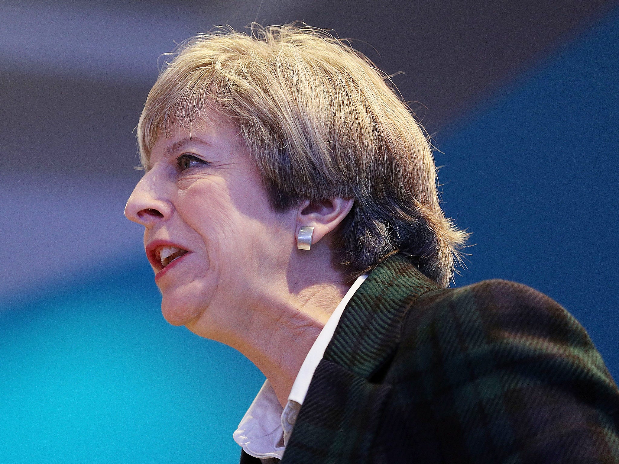 Britain's Prime Minister Theresa May speaks at the launch of the Scottish manifesto by Scottish Conservative leader Ruth Davidson in Edinburgh