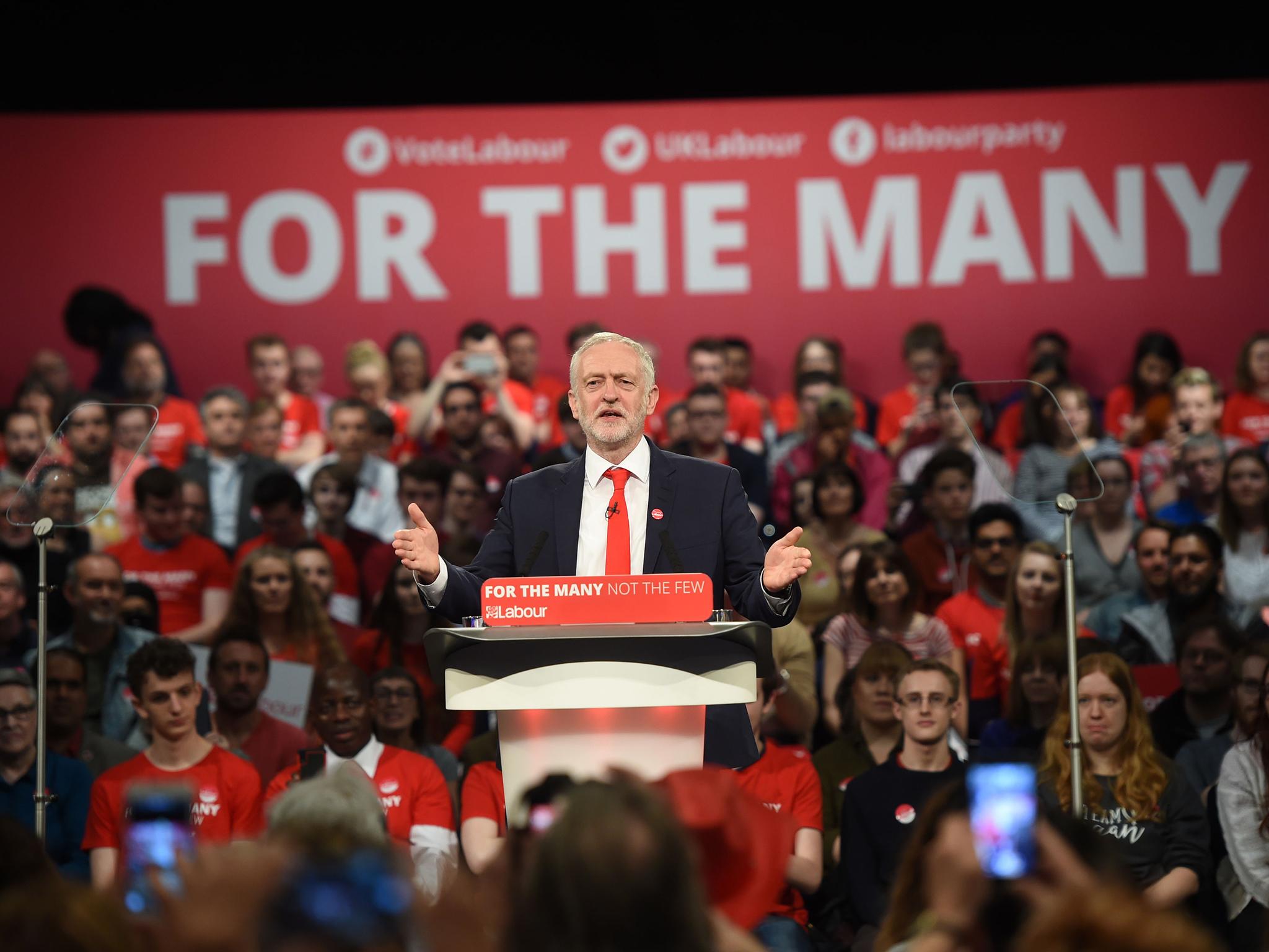 Jeremy Corbyn addresses supporters during a General Election campaign event at the International Convention Centre, Birmingham