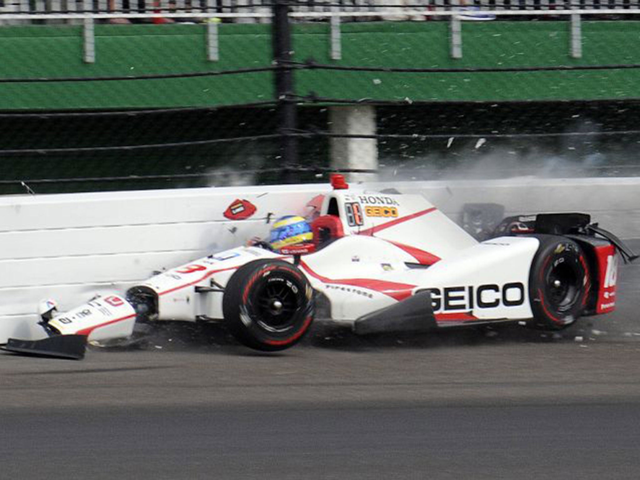 Bourdais hit the wall after travelling at more than 230mph