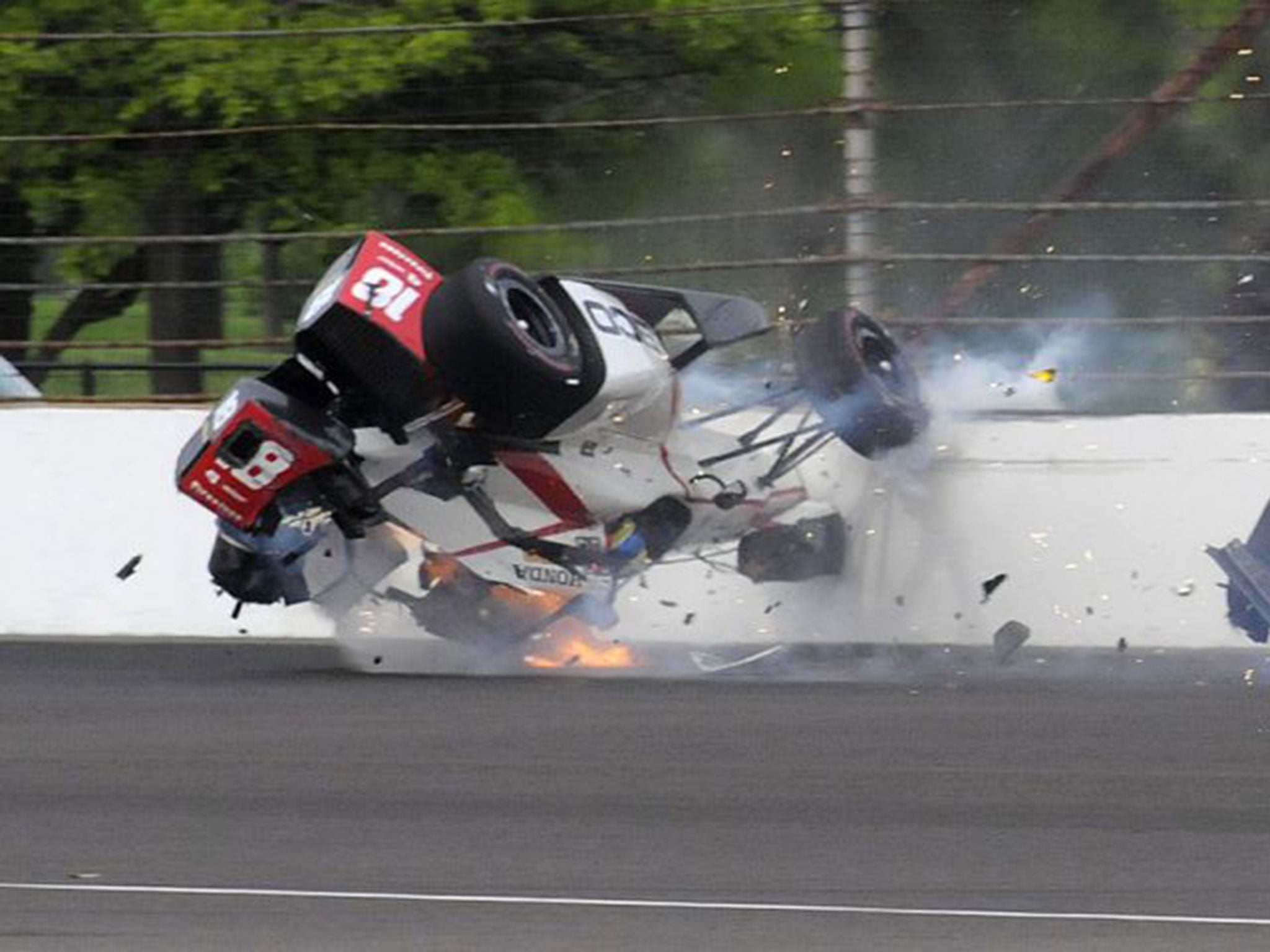 Bourdais' car also caught fire after the impact