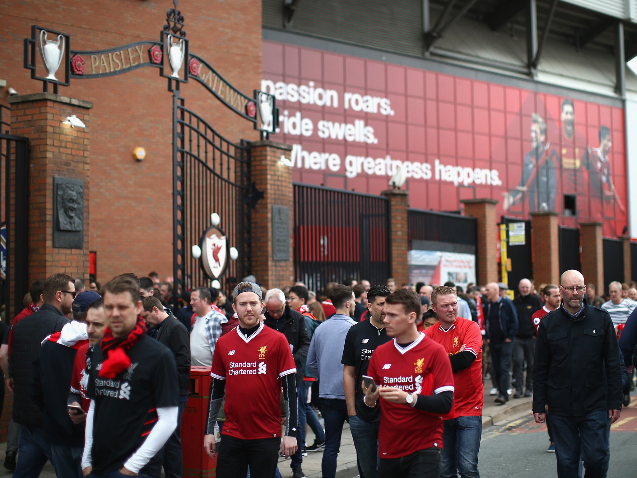 The scene outside Anfield, Liverpool's home ground