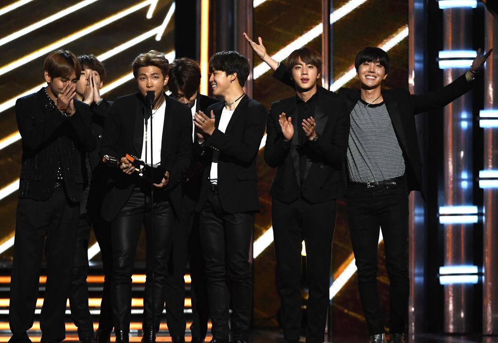 K-pop group BTS accepts the prize for Top Social Artist at the Billboard Music Awards