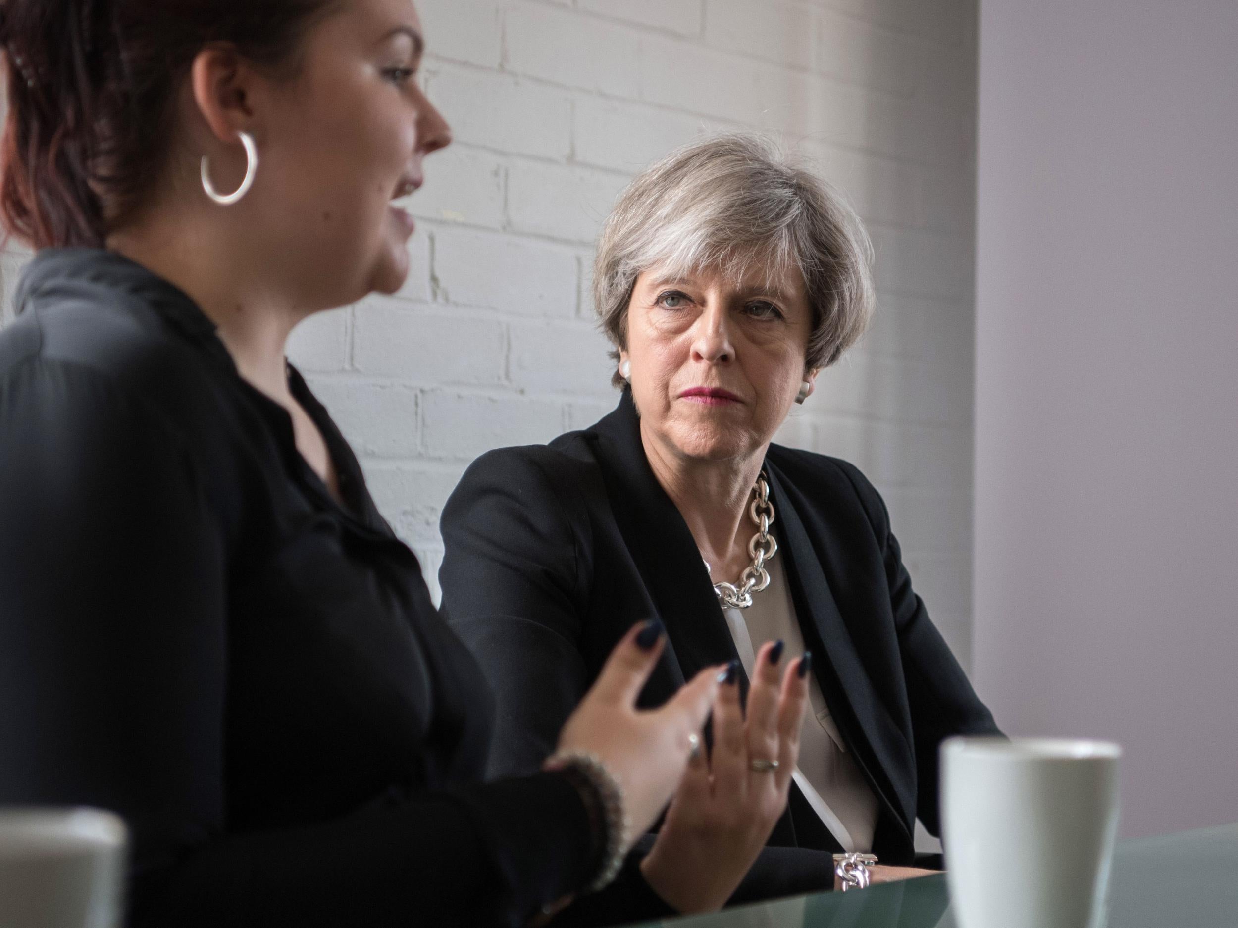 Theresa May visits the Young Minds mental health charity on the campaign trail