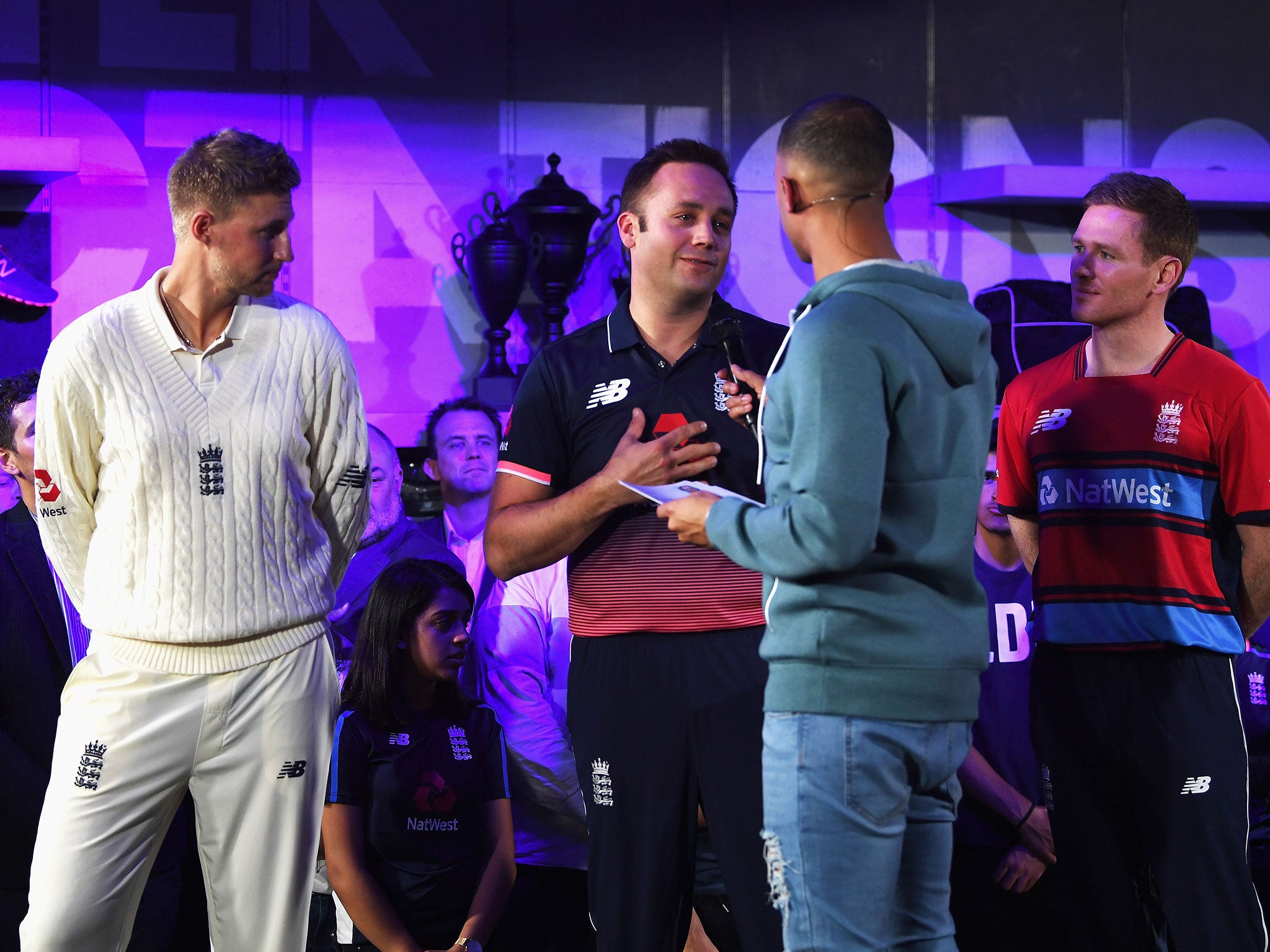 Captain Ian Nairn with Joe Root at England's recent kit launch