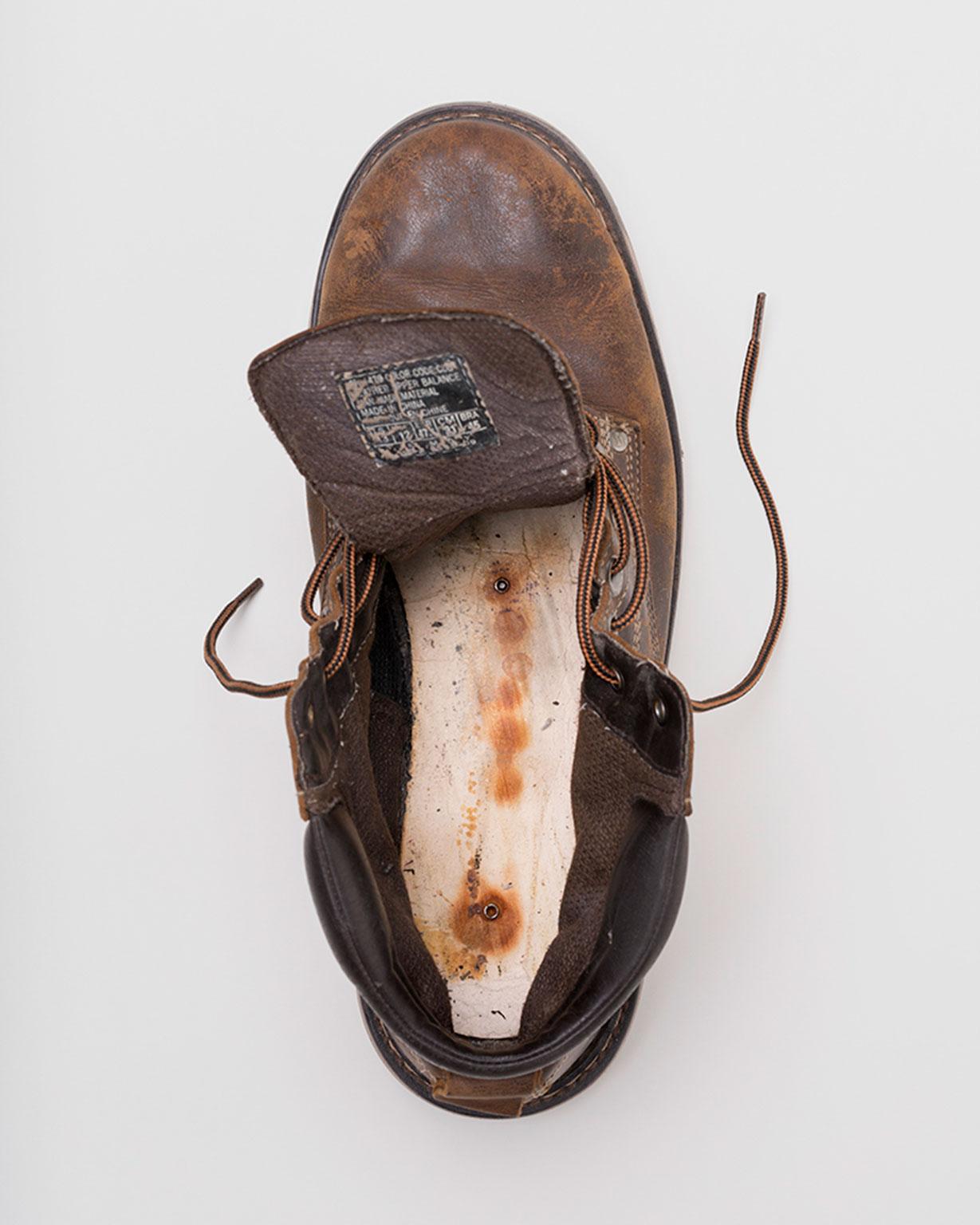 Leaving a mark: the boot worn by Justin Gauger on the day he was struck