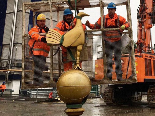 &#13;
One of Tottenham's iconic golden cockerels has been placed into storage (Instagram @SpursOfficial)&#13;