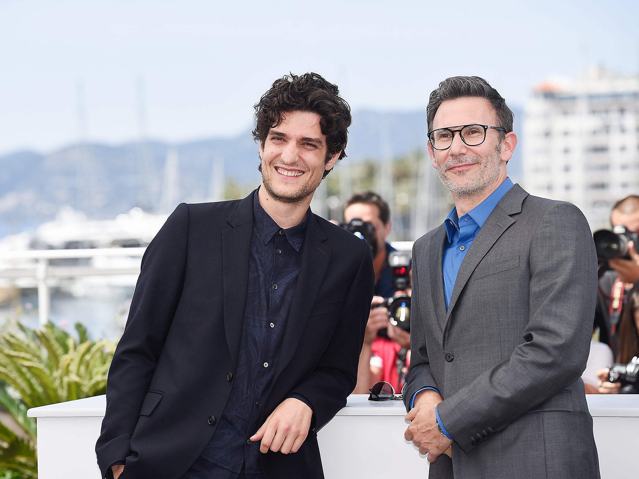 Actor Garrel (left) and director Michel Hazanavicius (right) attend the 'Redoubtable photocall during the 70th annual Cannes Film Festival