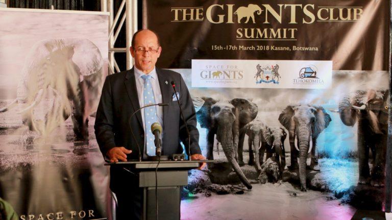 Hon. Tshekedi Khama, Botswana’s Minister for Environment, Natural Resources, Conservation, and Tourism, announces the Giants Club Summit 2018