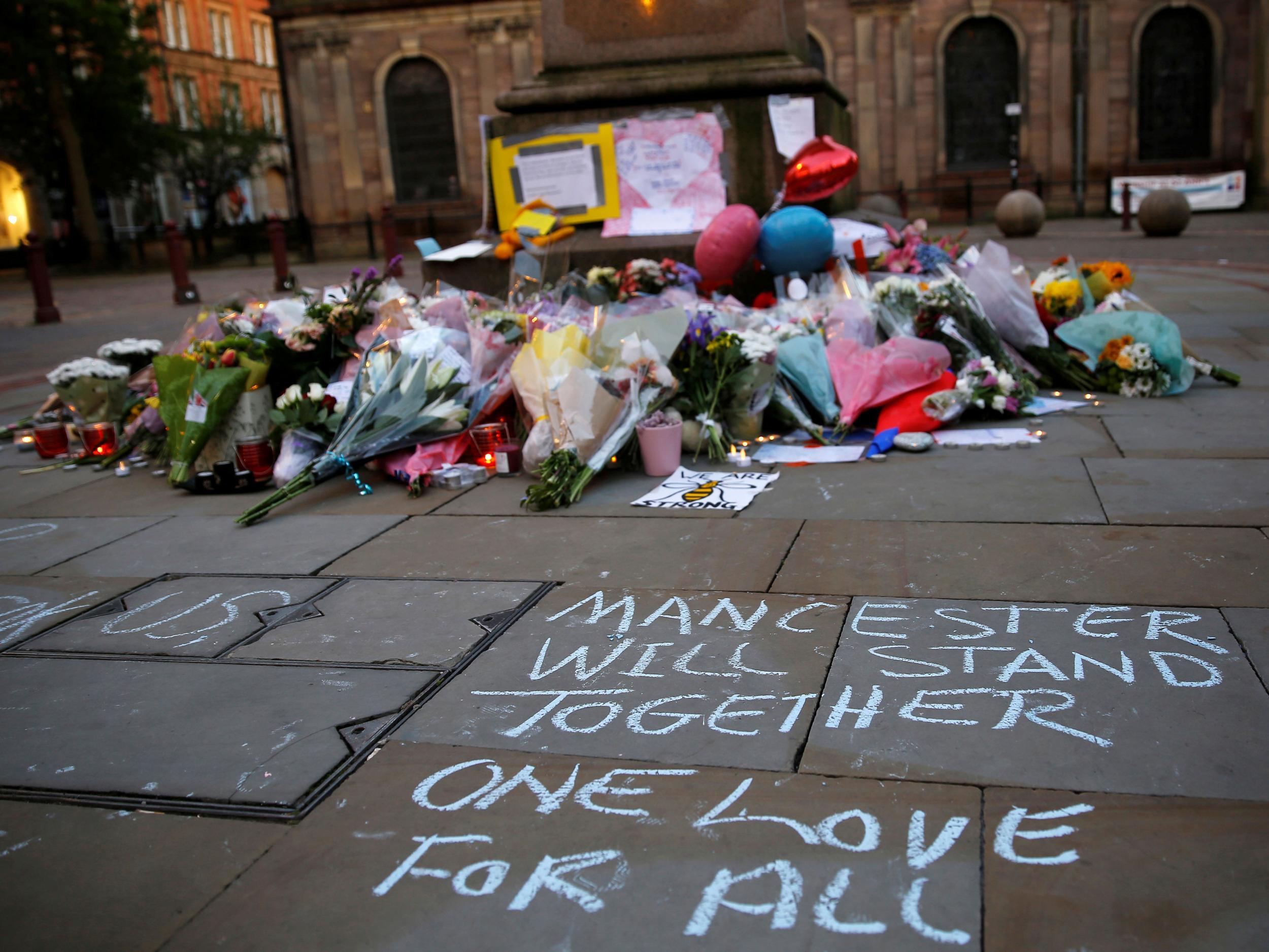 Flowers laid in memory of the Manchester suicide bomb attack victims