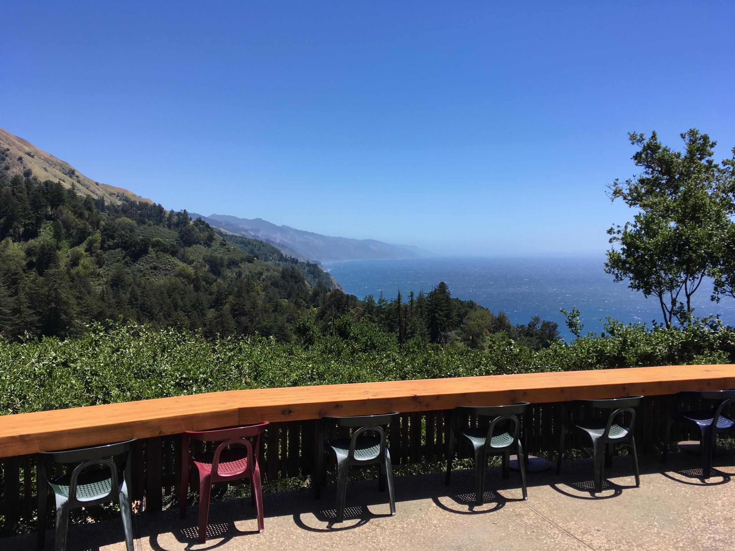 The empty terrace at Nepenthe, where there would usually be a two-hour wait for a table