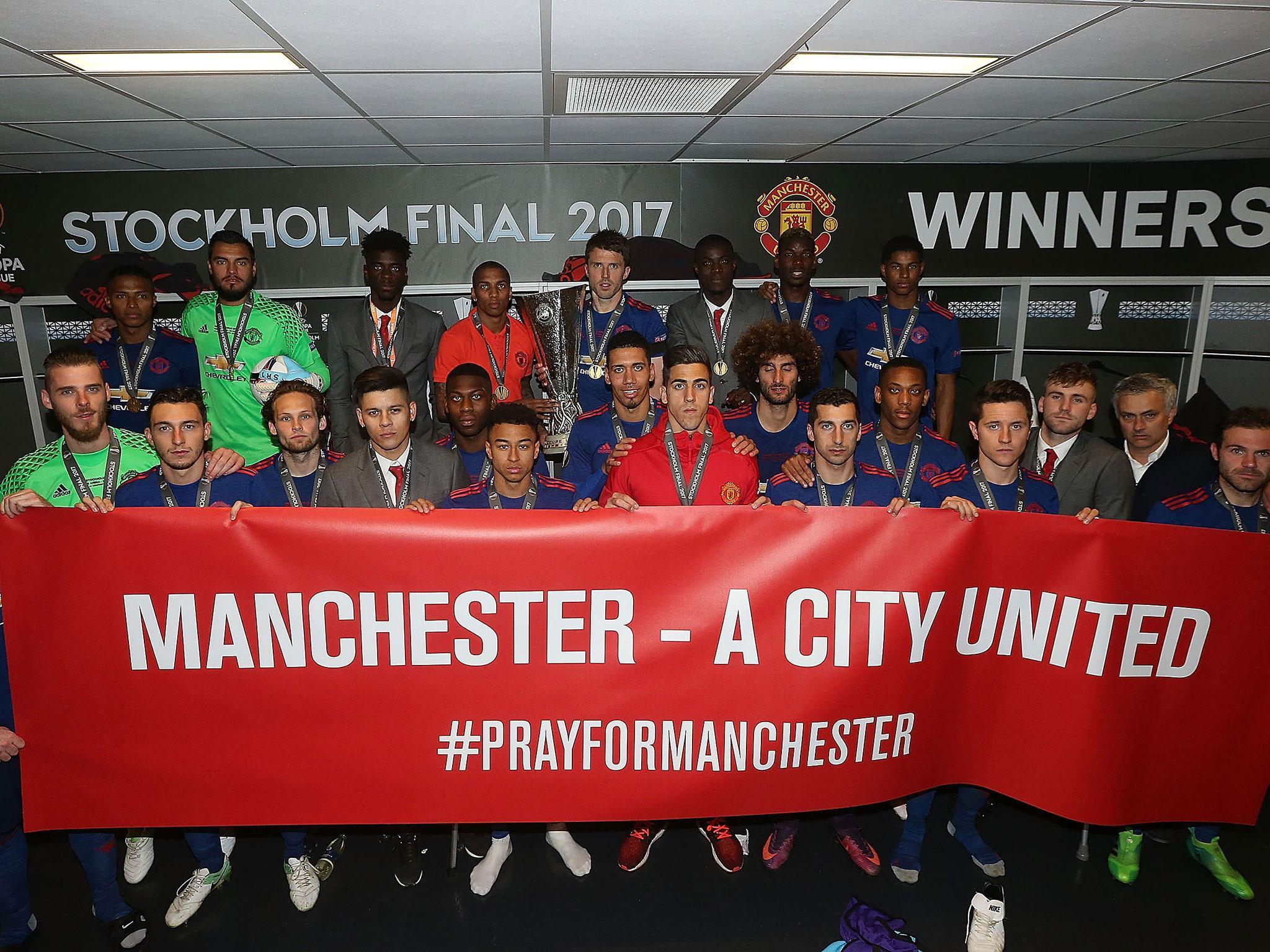 &#13;
United players in the dressing room after their win &#13;