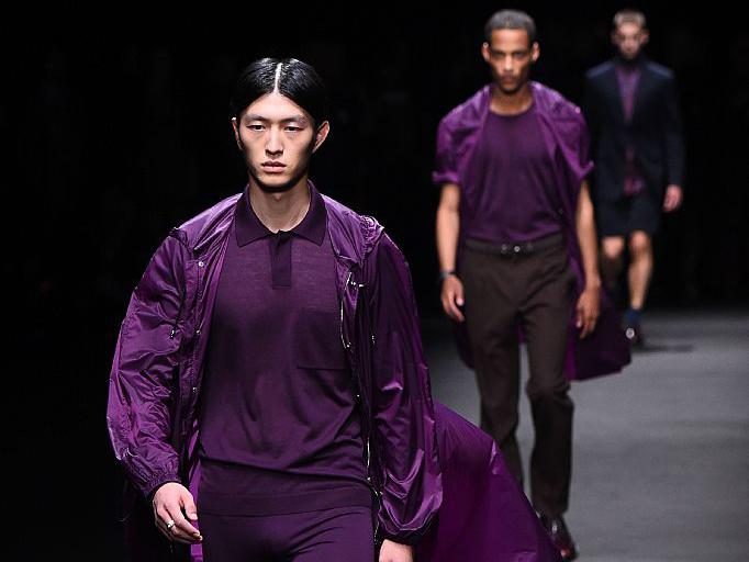 Versace showcased head-to-toe looks with sandals, cycling shorts and a billowing floor-length mac