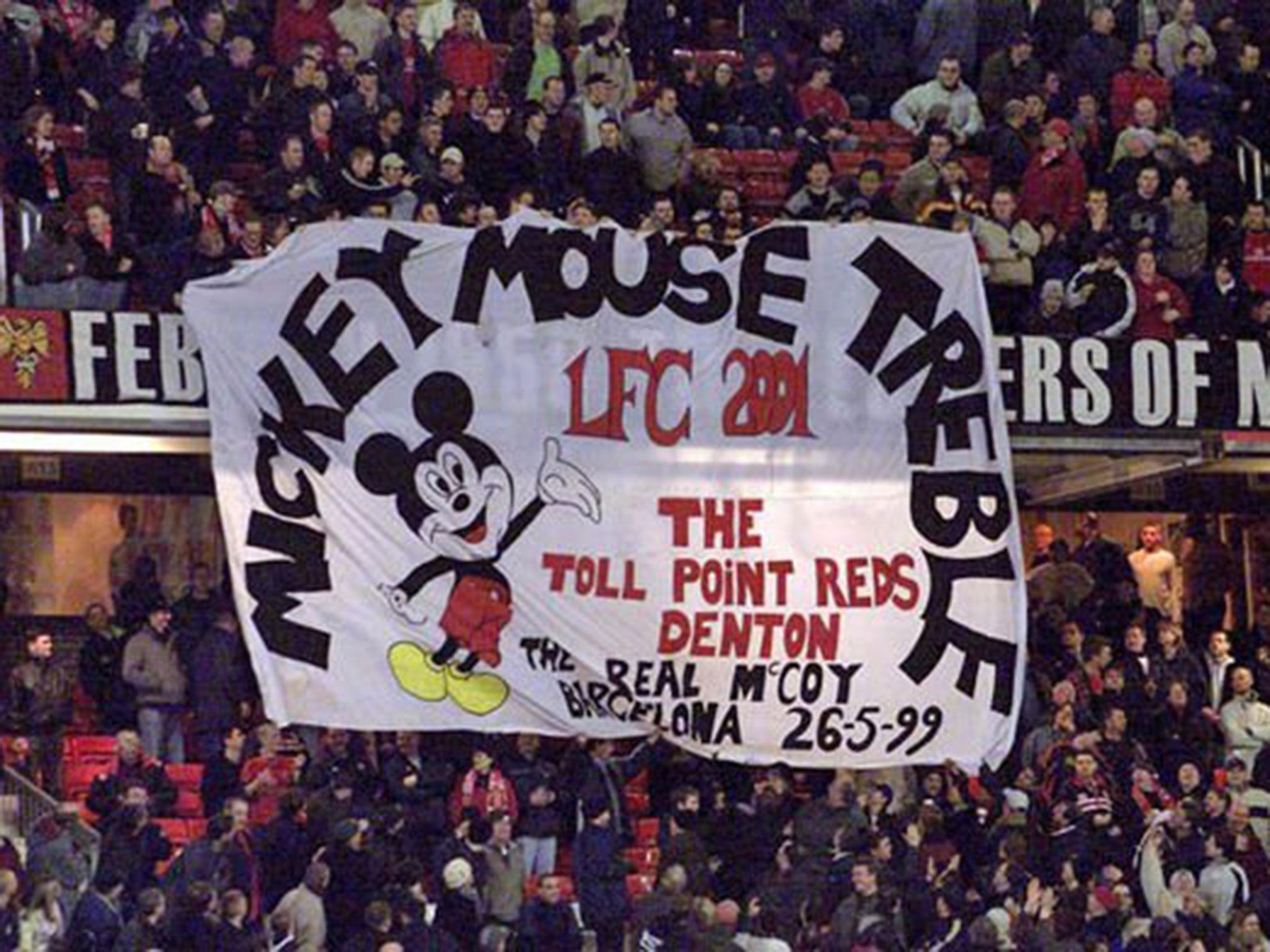 Manchester United fans displayed this banner in 2011 about Liverpool's 2001 season