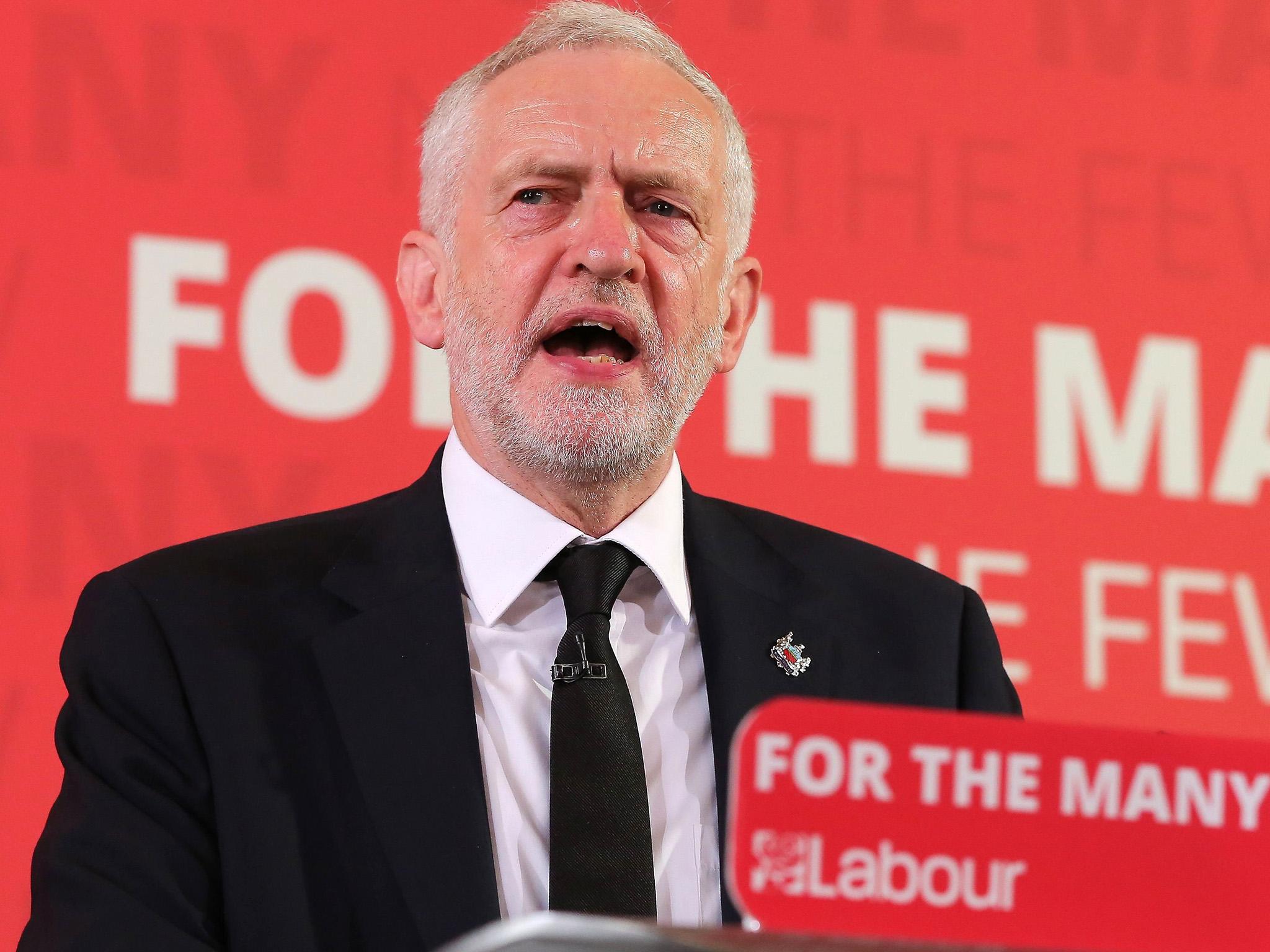 Jeremy Corbyn giving a speech on terrorism and foreign policy in London, 26 May 2017