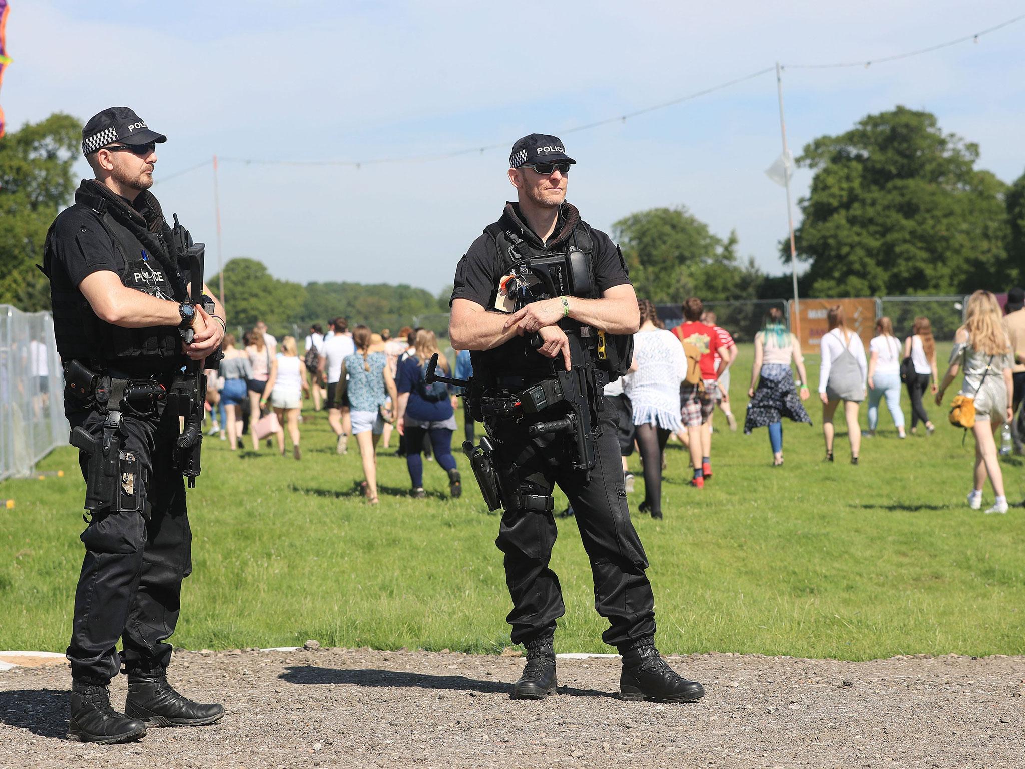 Armed police officers patrol outside Burton Constable Hall in Hull on Saturday ahead of BBC Radio 1's Big Weekend