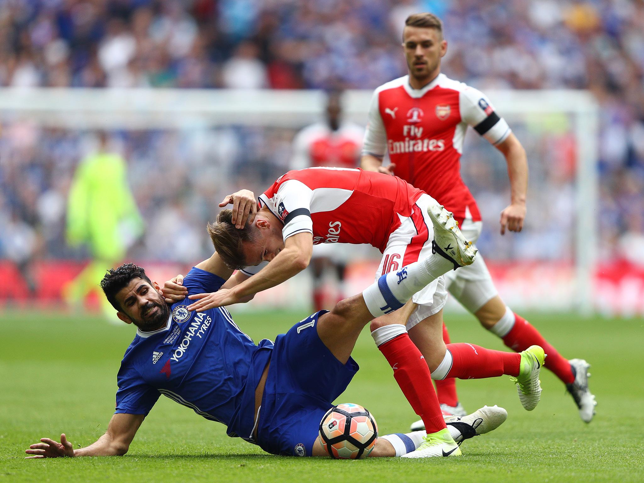 Costa tussles with Rob Holding at Wembley