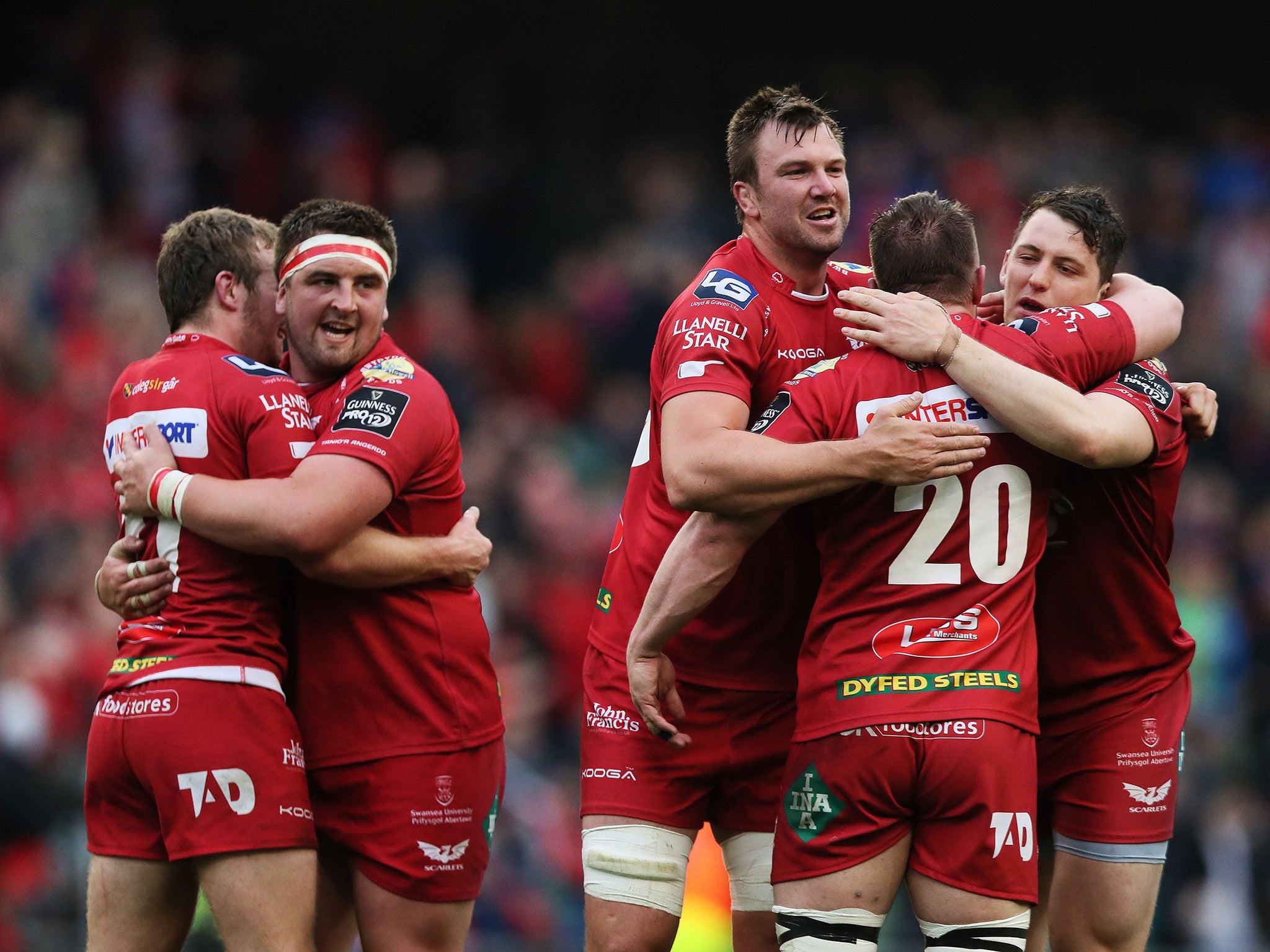 Scarlets celebrate after the Guinness Pro12 final at the Aviva Stadium, Dublin