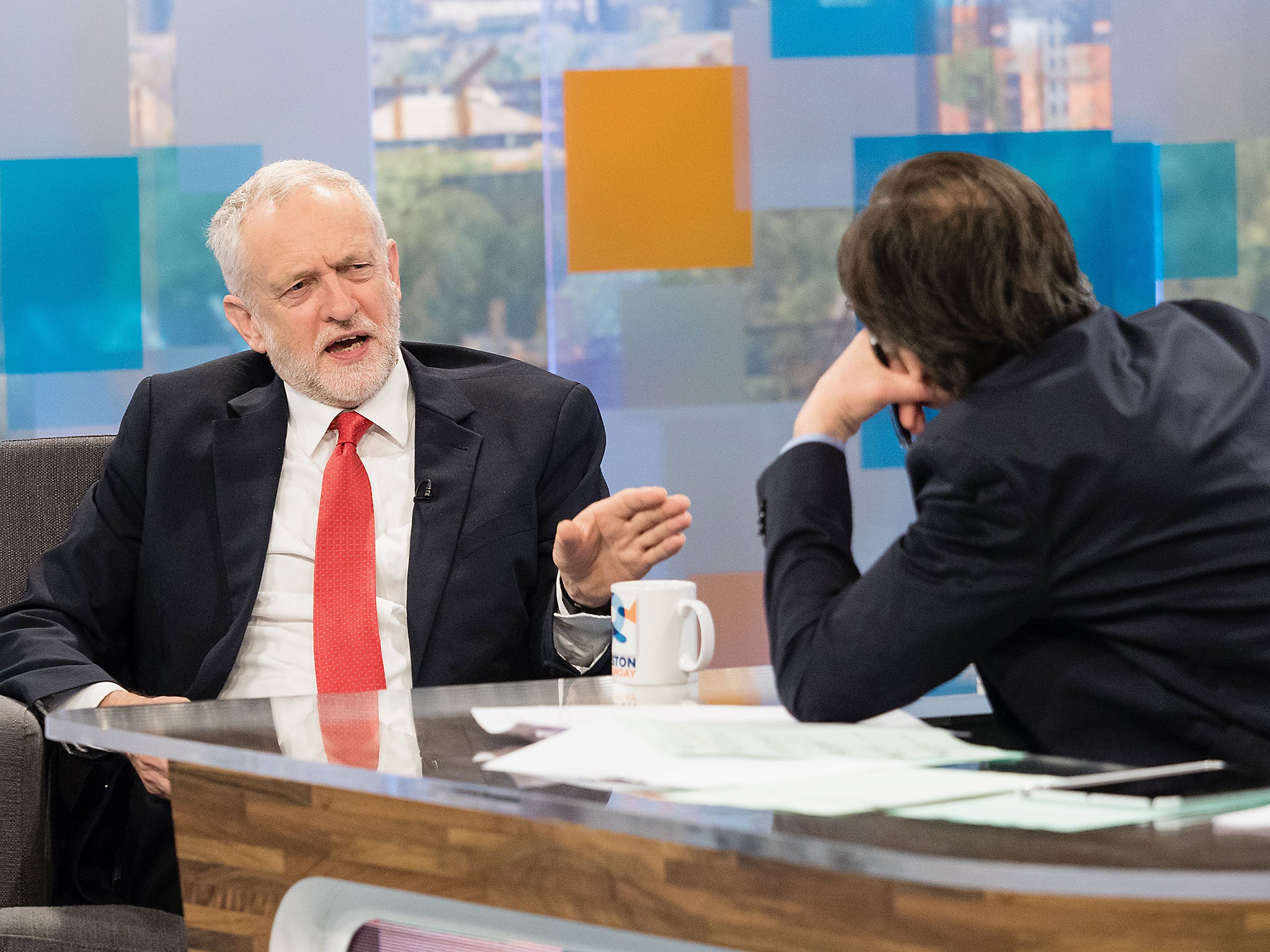 Corbyn and Robert Peston on the 'Peston On Sunday' TV show