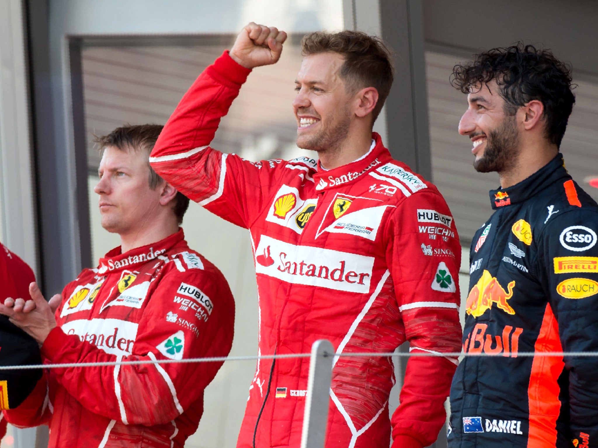 Sebastian Vettel celebrates winning the Monaco Grand Prix