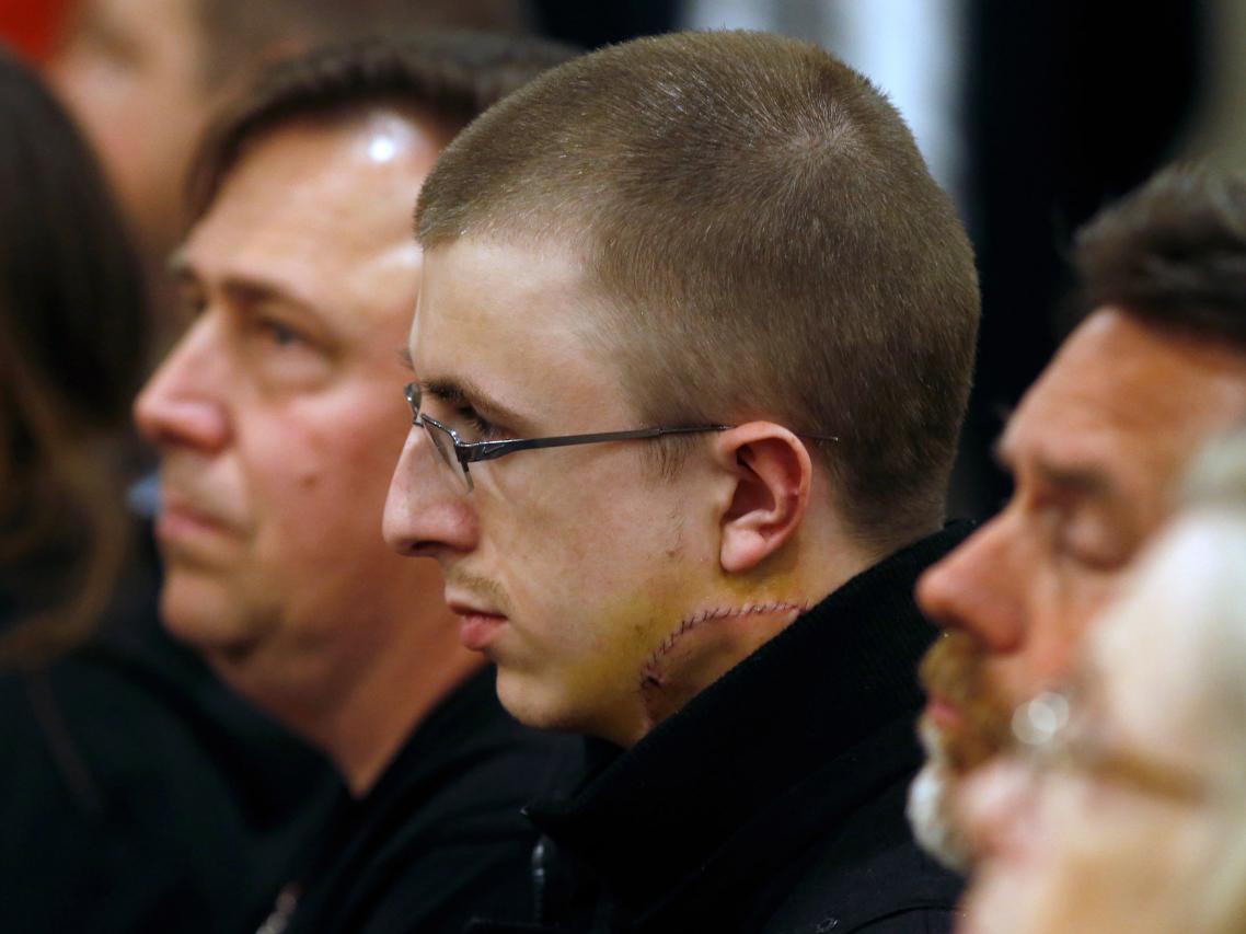 Micah David-Cole Fletcher watched as Jeremy Joseph Christian was arraigned in Multnomah County Circuit Court in Portland, Oregon, on Tuesday