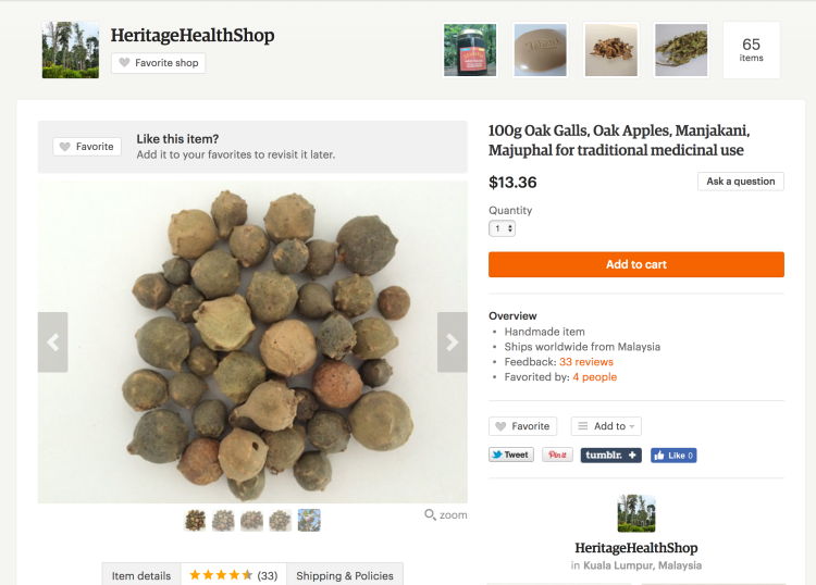 Etsy retailer Heritage Health Shop claims that oak galls could improve sex lives