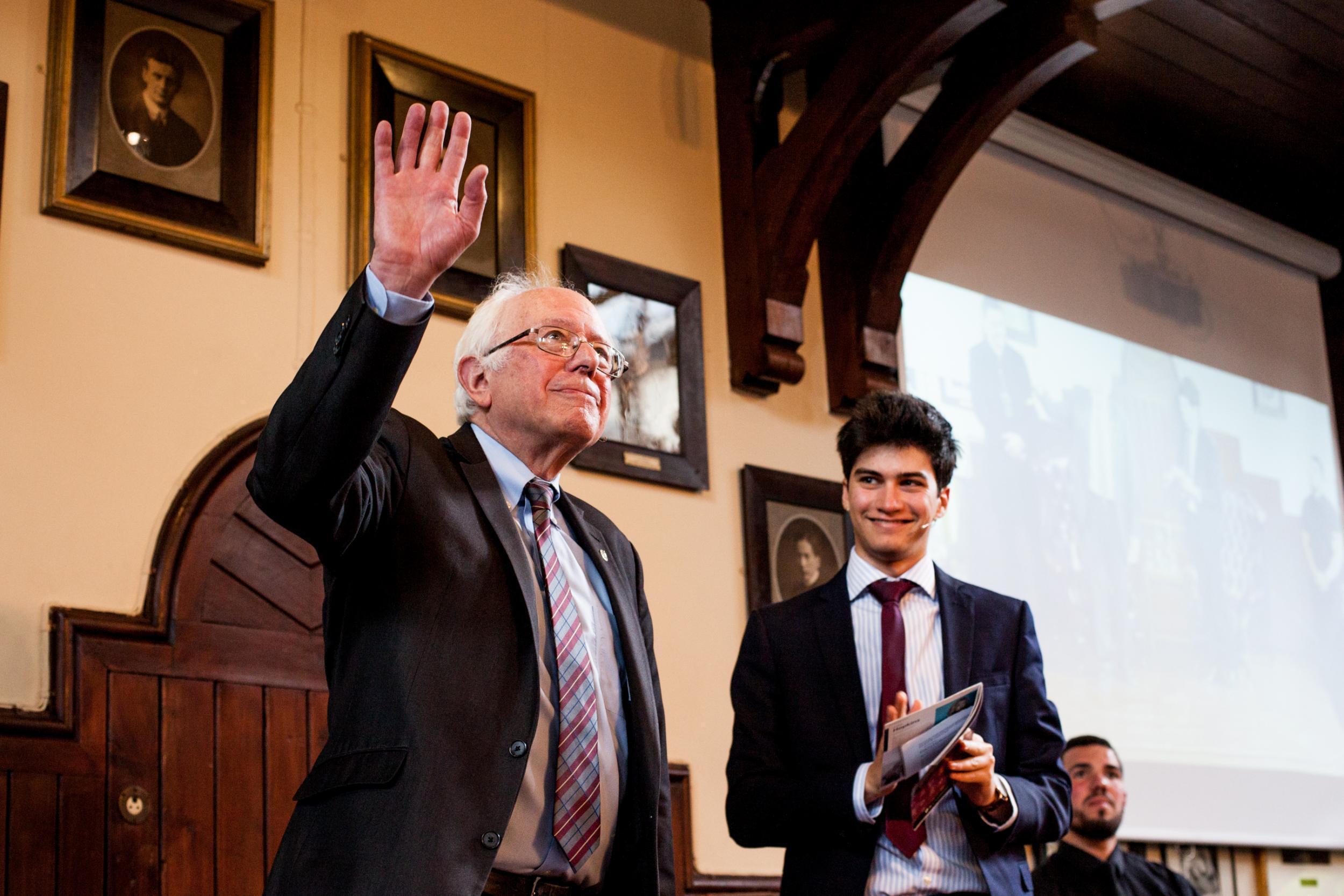 Bernie Sanders with Cambridge Union speakers office Jonah Surkes (Cambridge Union Society)