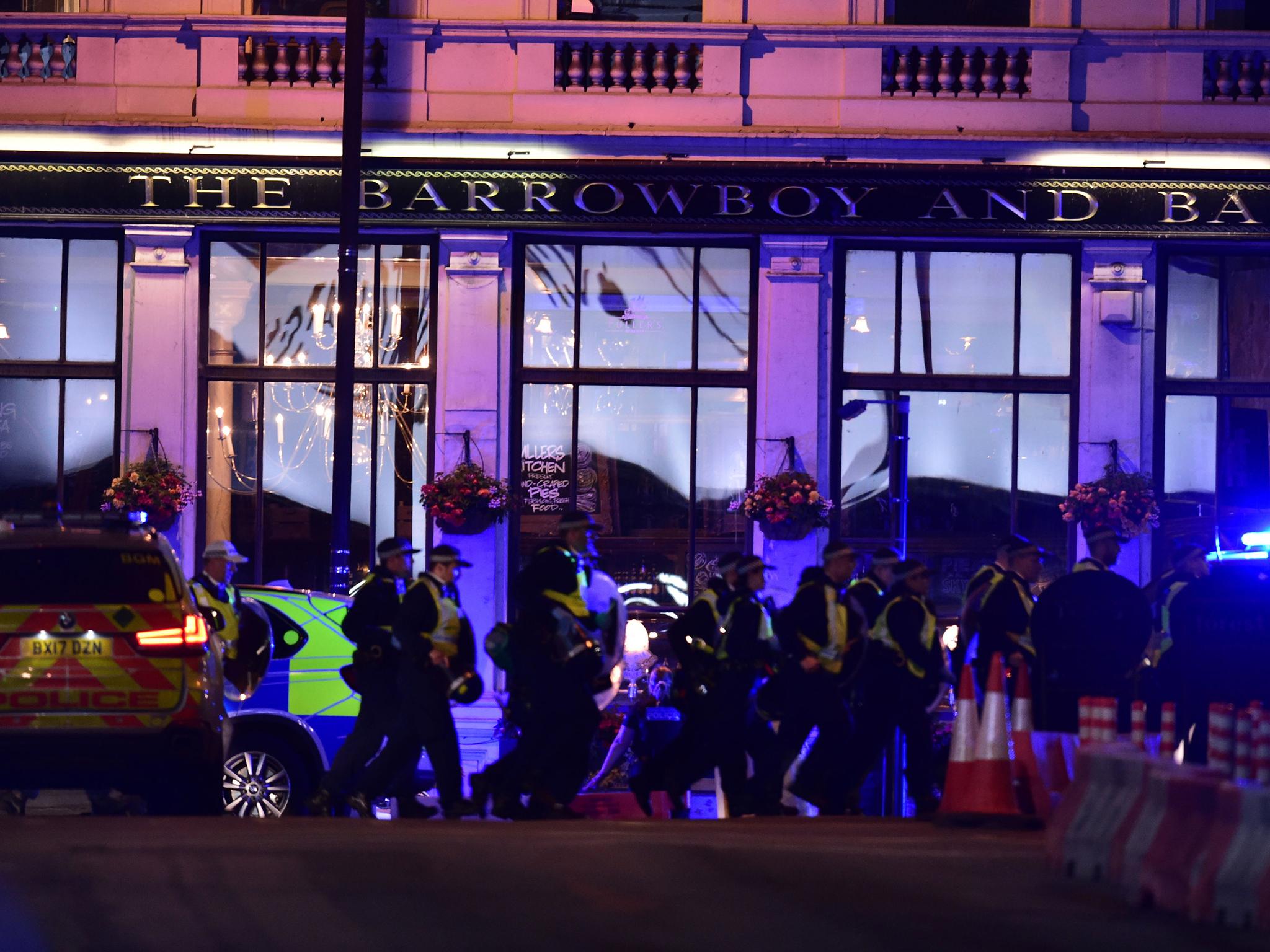 Police Officers outside the Barrowboy and Banker Public House on Borough High Street as police are dealing with a "major incident" at London Bridge