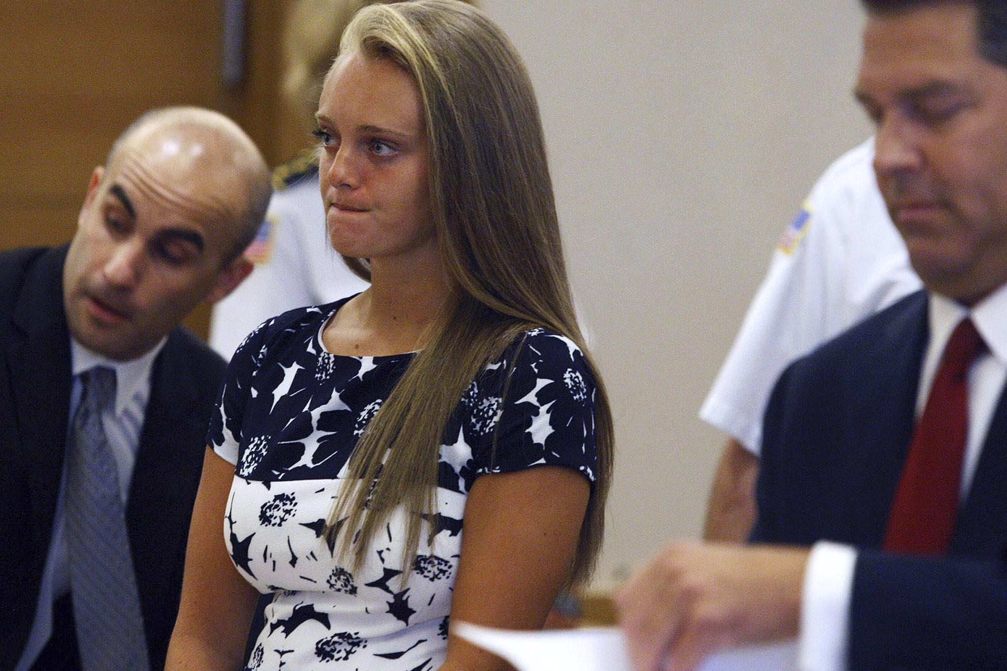 Michelle Carter pictured with her attorneys at Bristol County Juvenile Court in Taunton, Massachusetts, on 29 July 2016