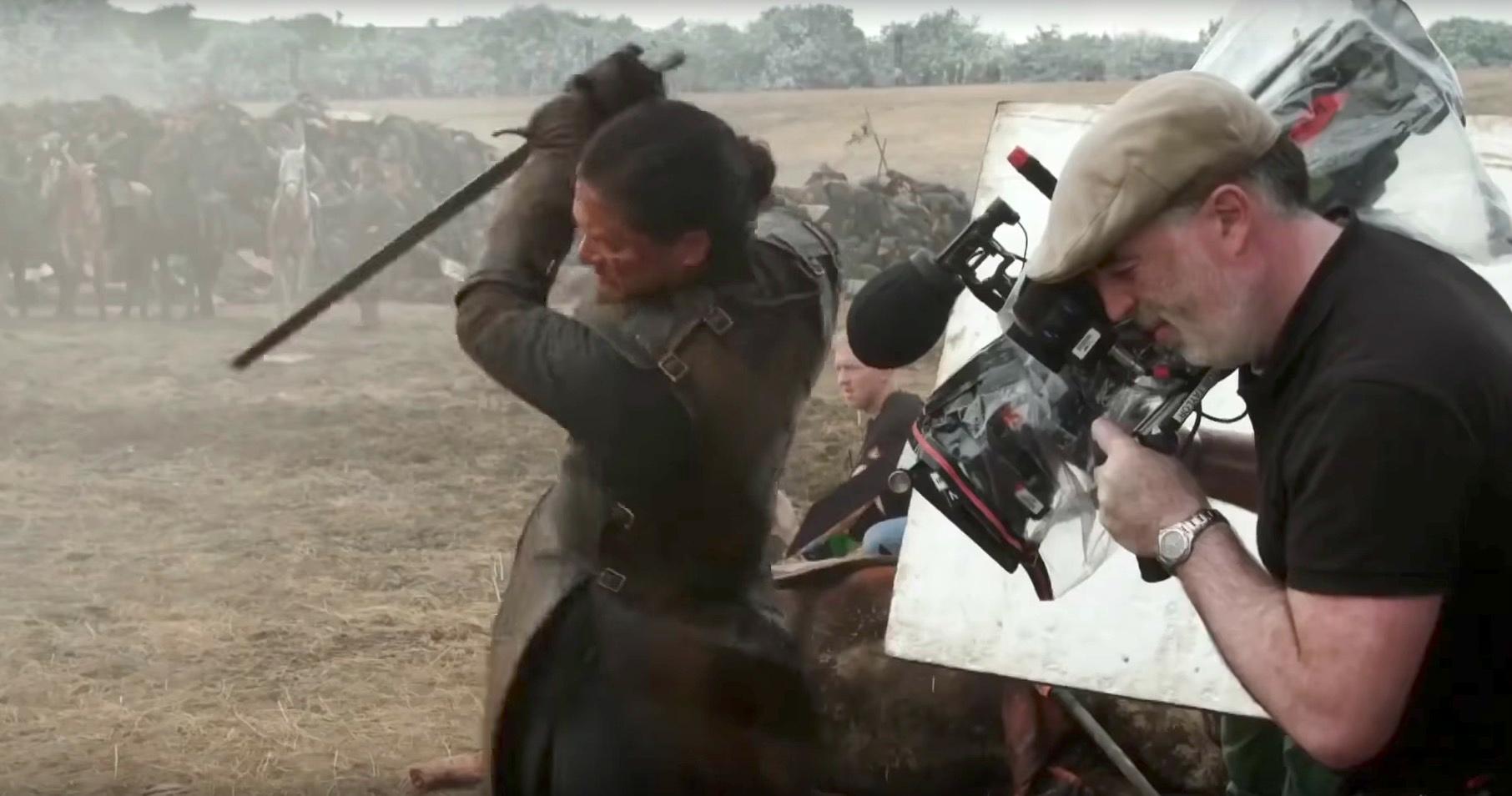 A camera operator filming Kit Harington during 'The Battle of the Bastards'