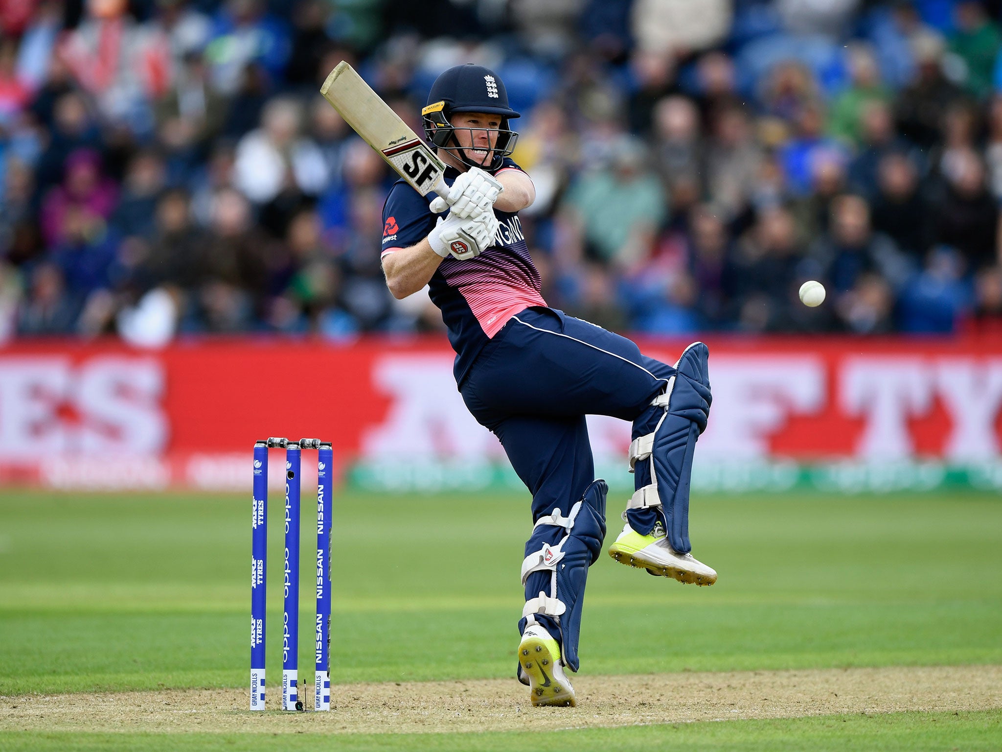 Eoin Morgan plays a shot for England against New Zealand