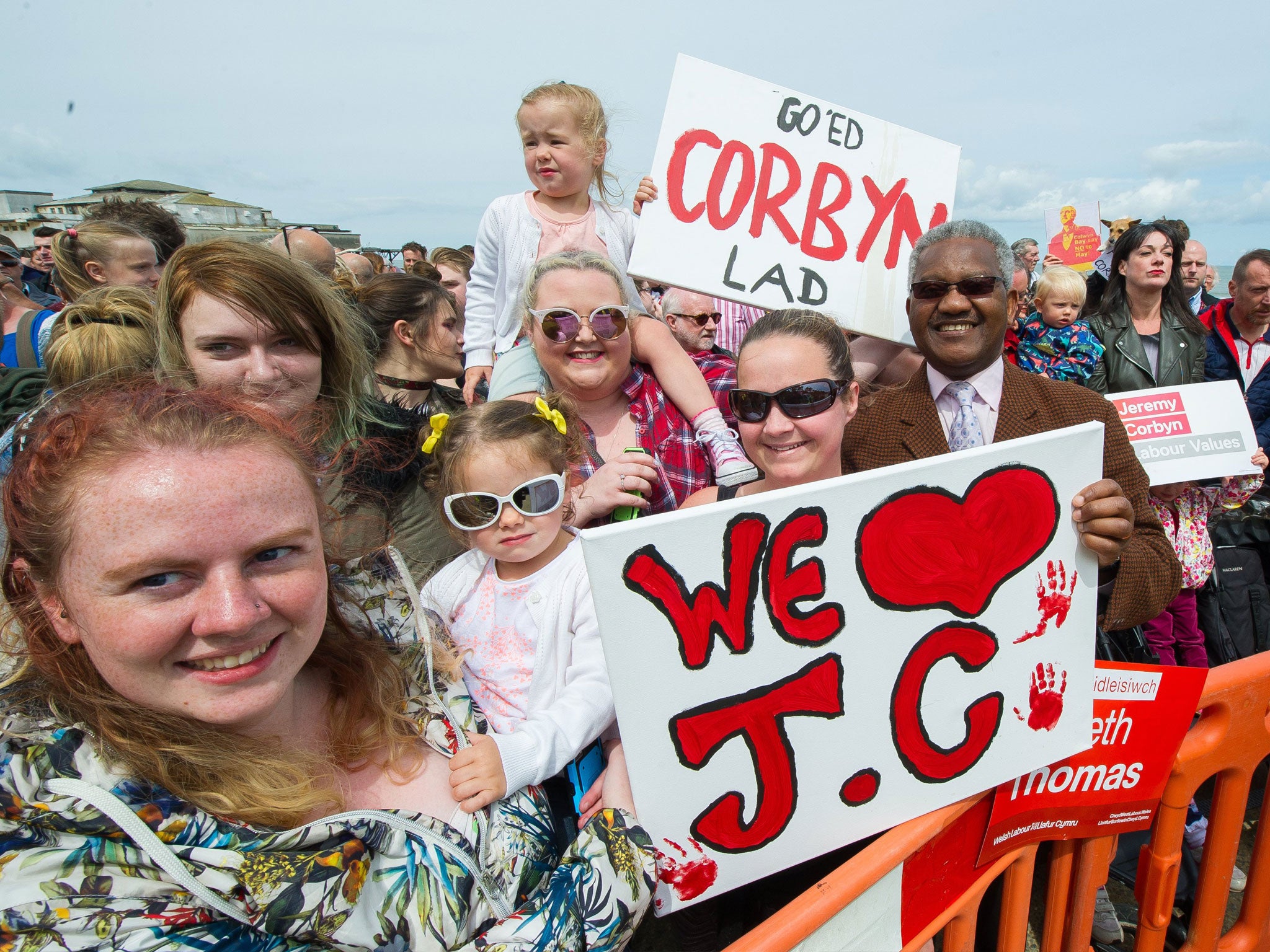 Jeremy Corbyn supporters listening to the Labour leader speak in Colwyn Bay