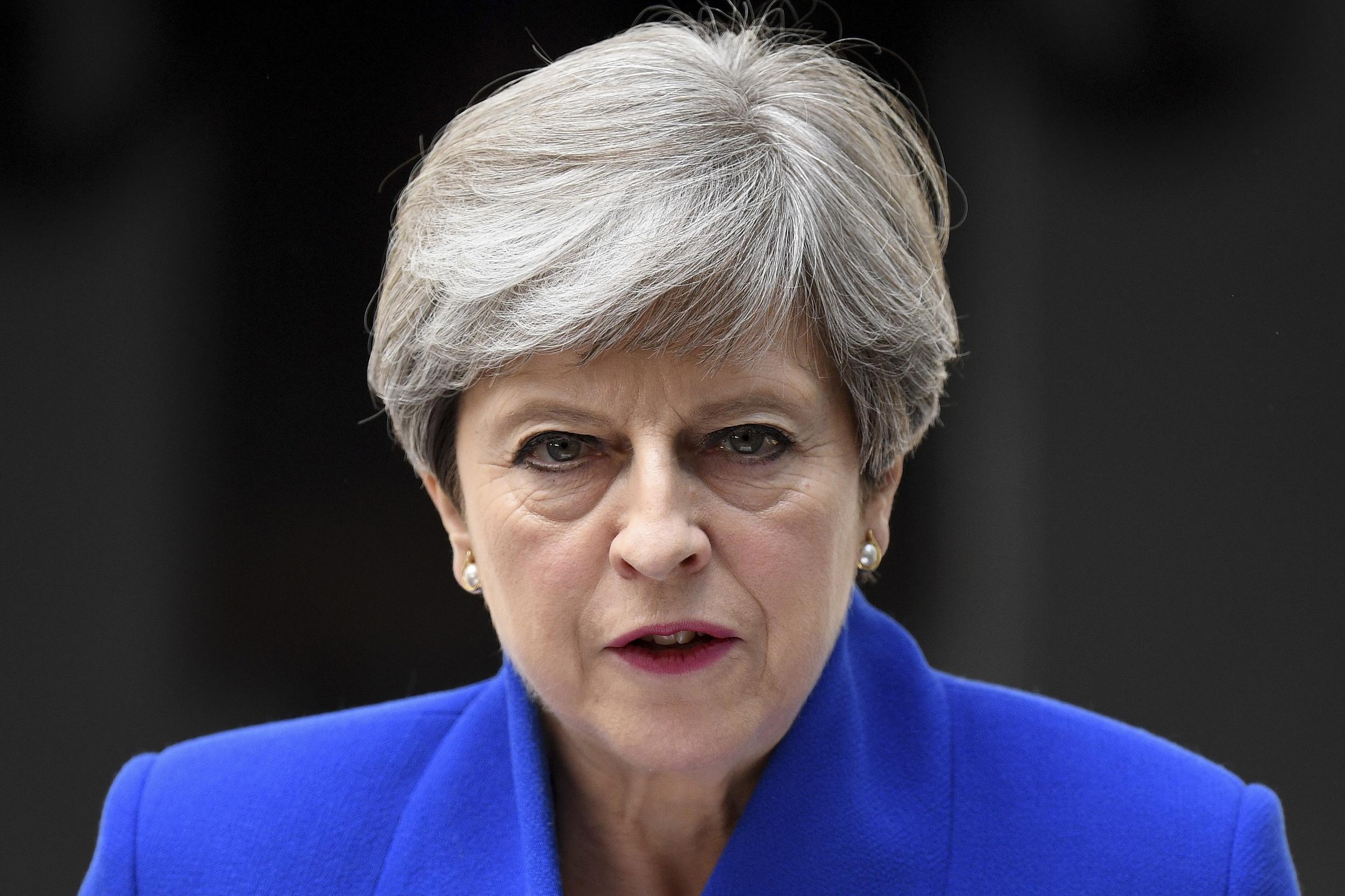 Theresa May speaking outside No 10 following the general election results