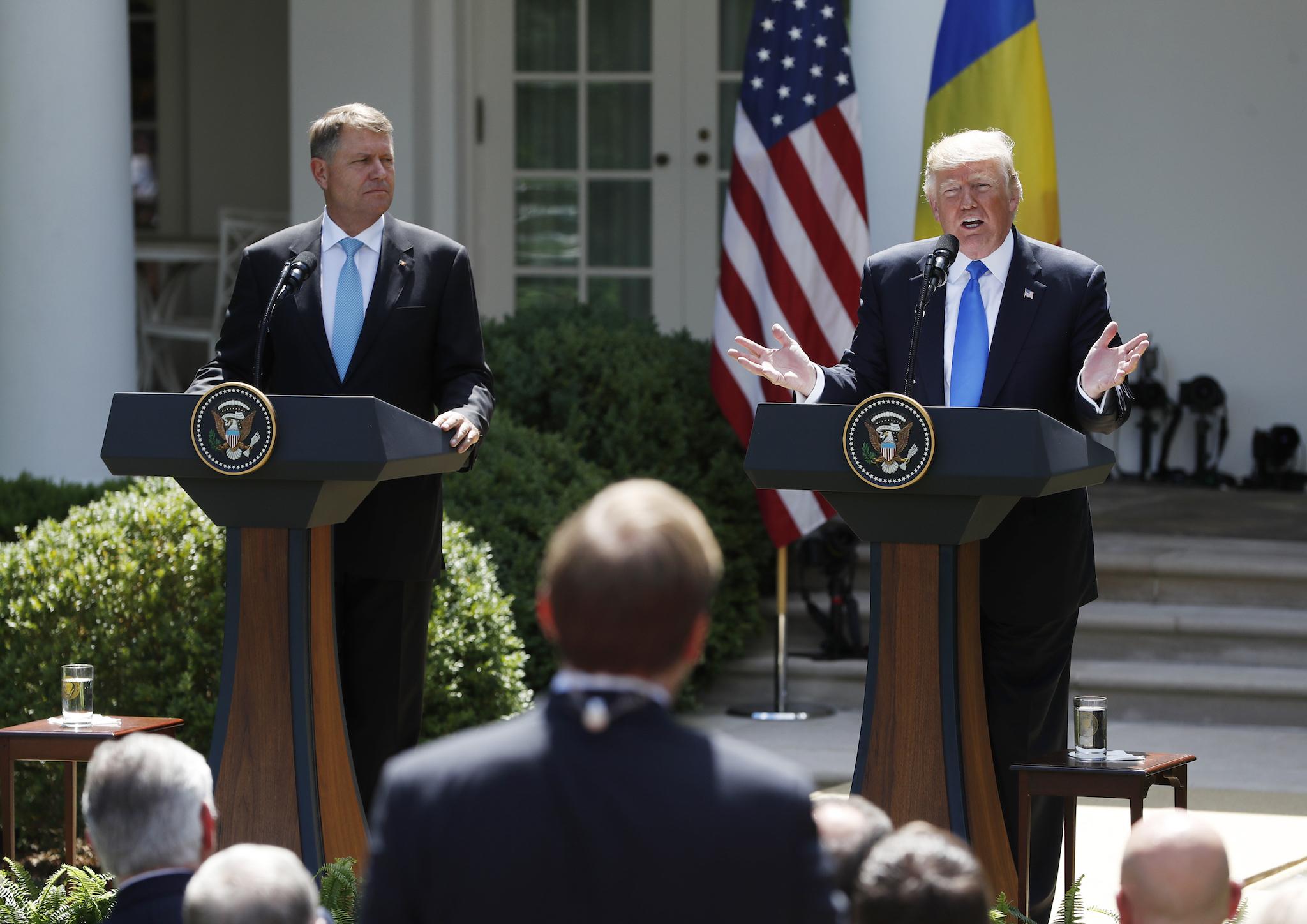 President Donald Trump with Romanian President Klaus Iohannis