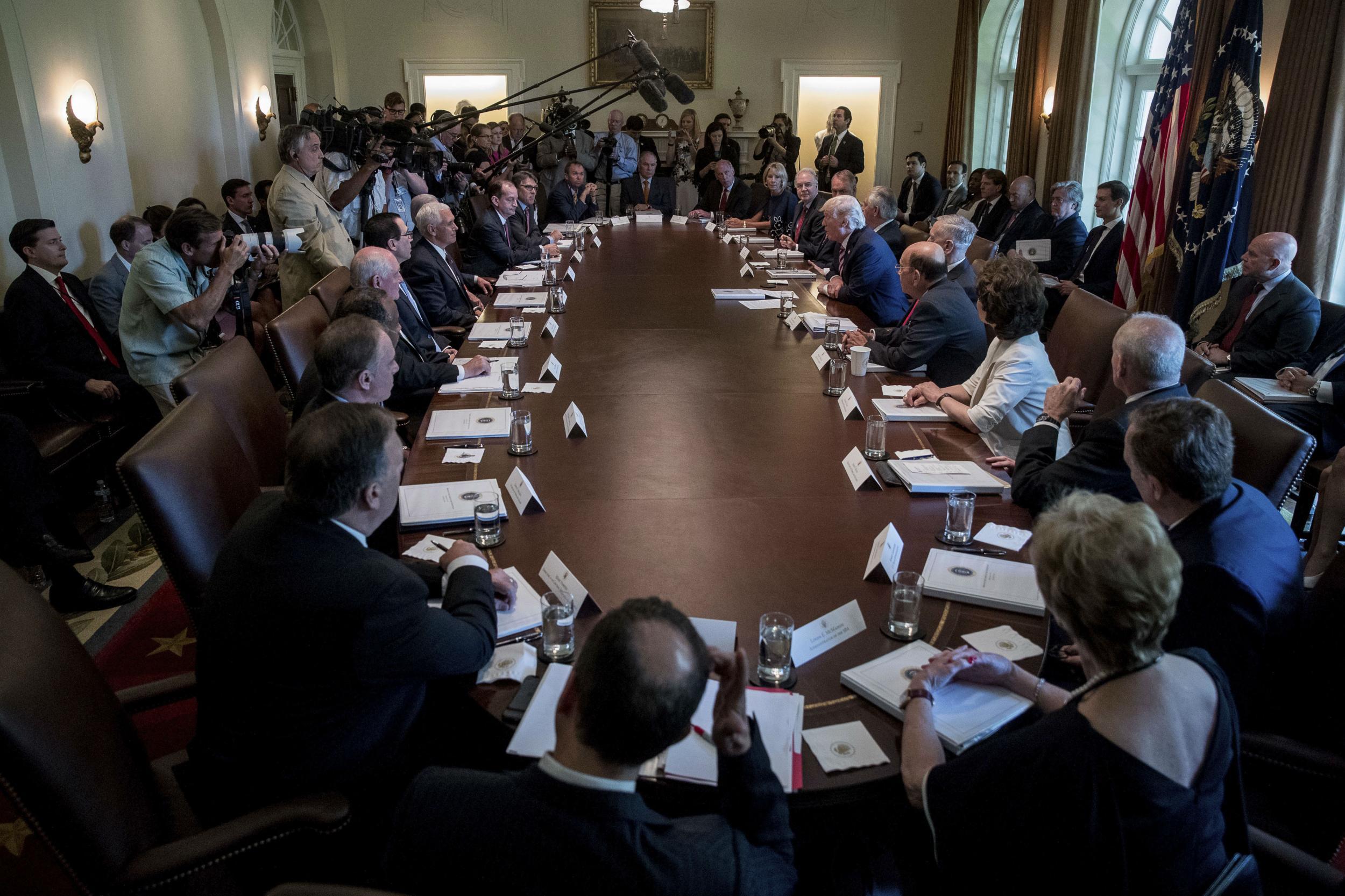 It was Mr Trump's first full cabinet meeting