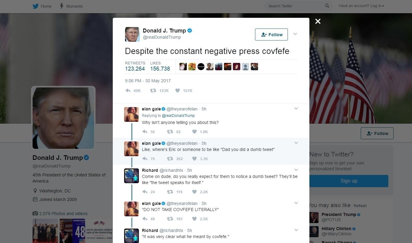 A screengrab of Donald Trump's mysterious 'covfefe' tweet