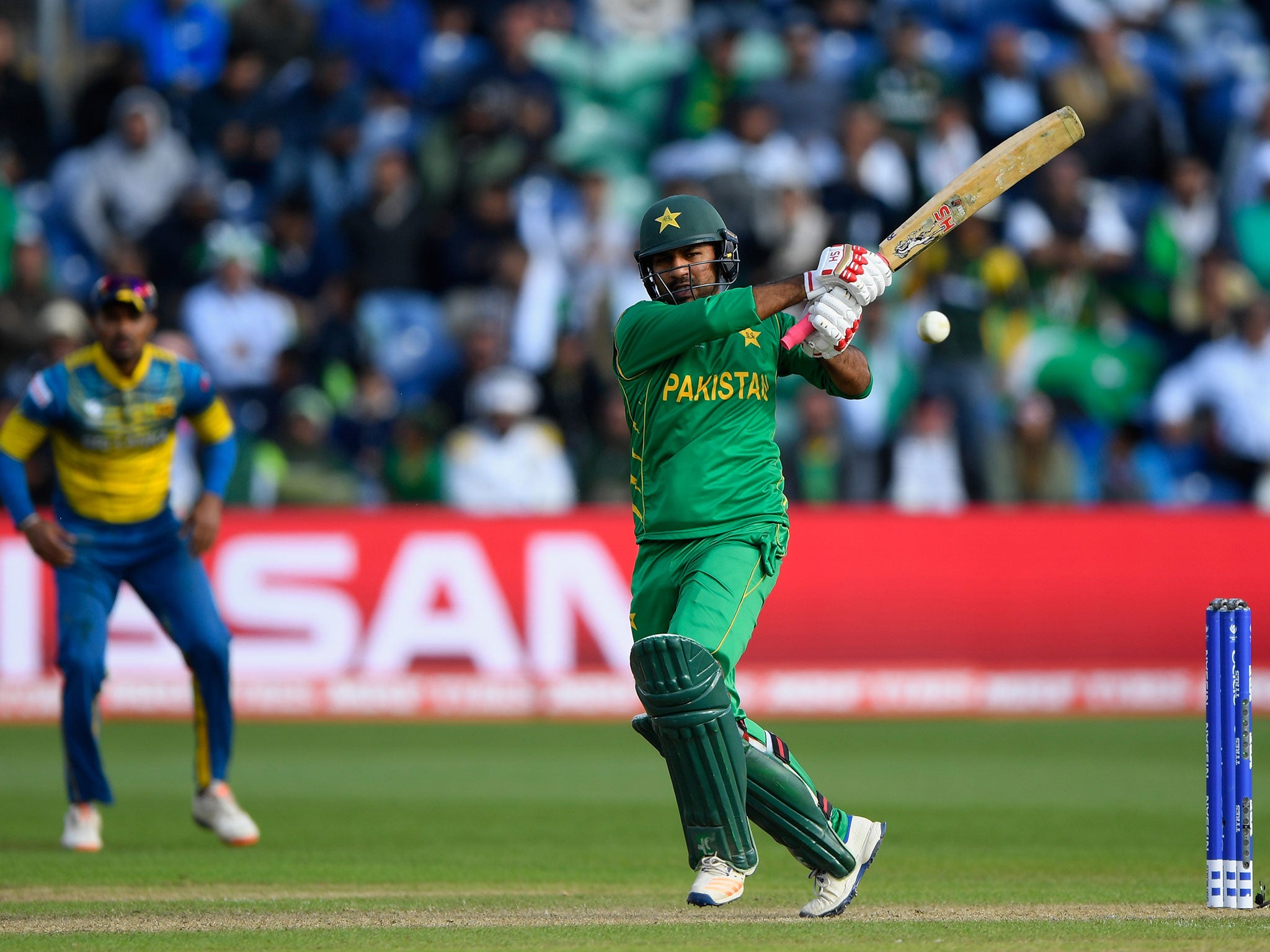 Sarfraz Ahmed takes a shot for Pakistan