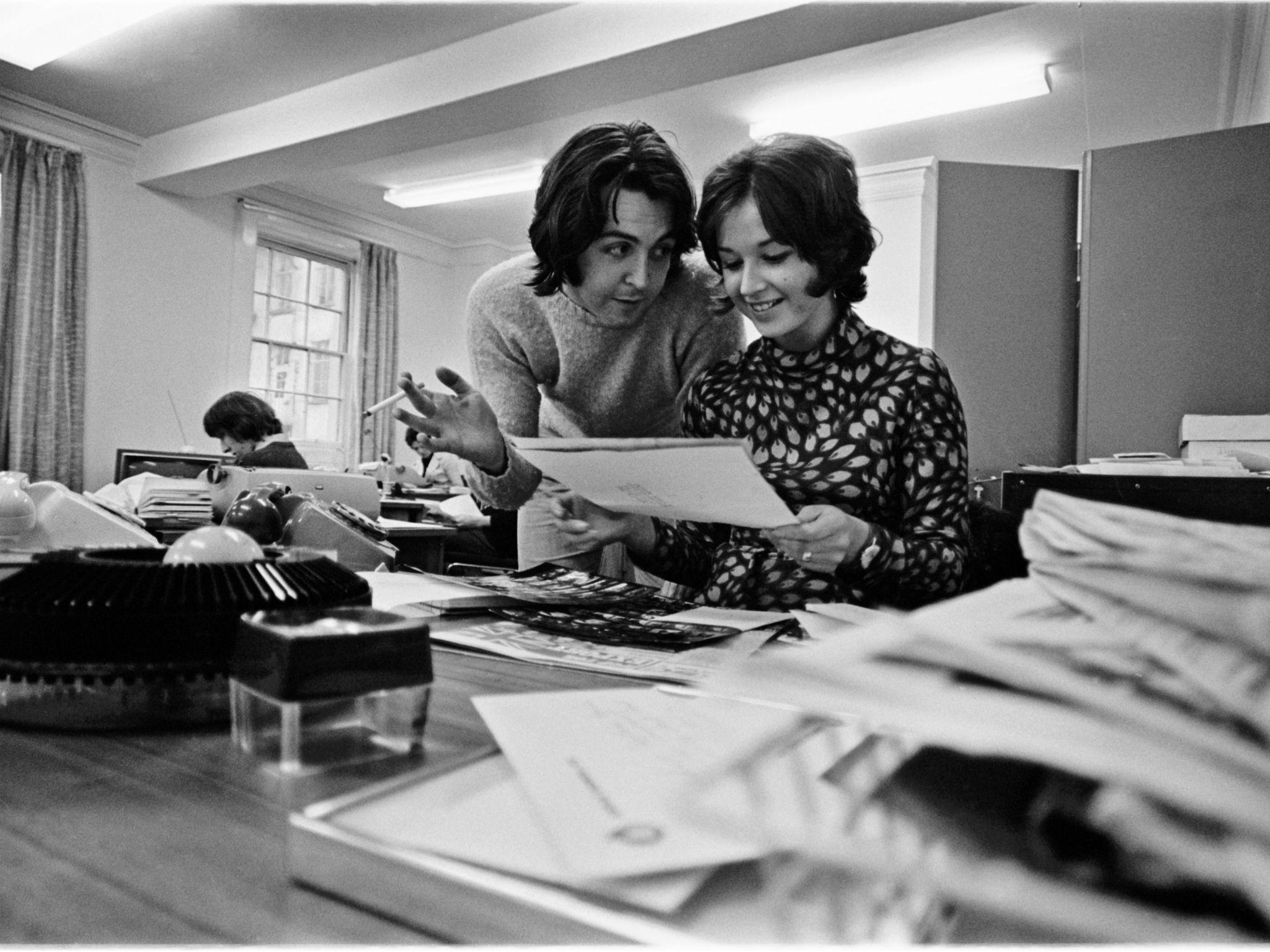 Paul McCartney in the Press Office at Apple Corps