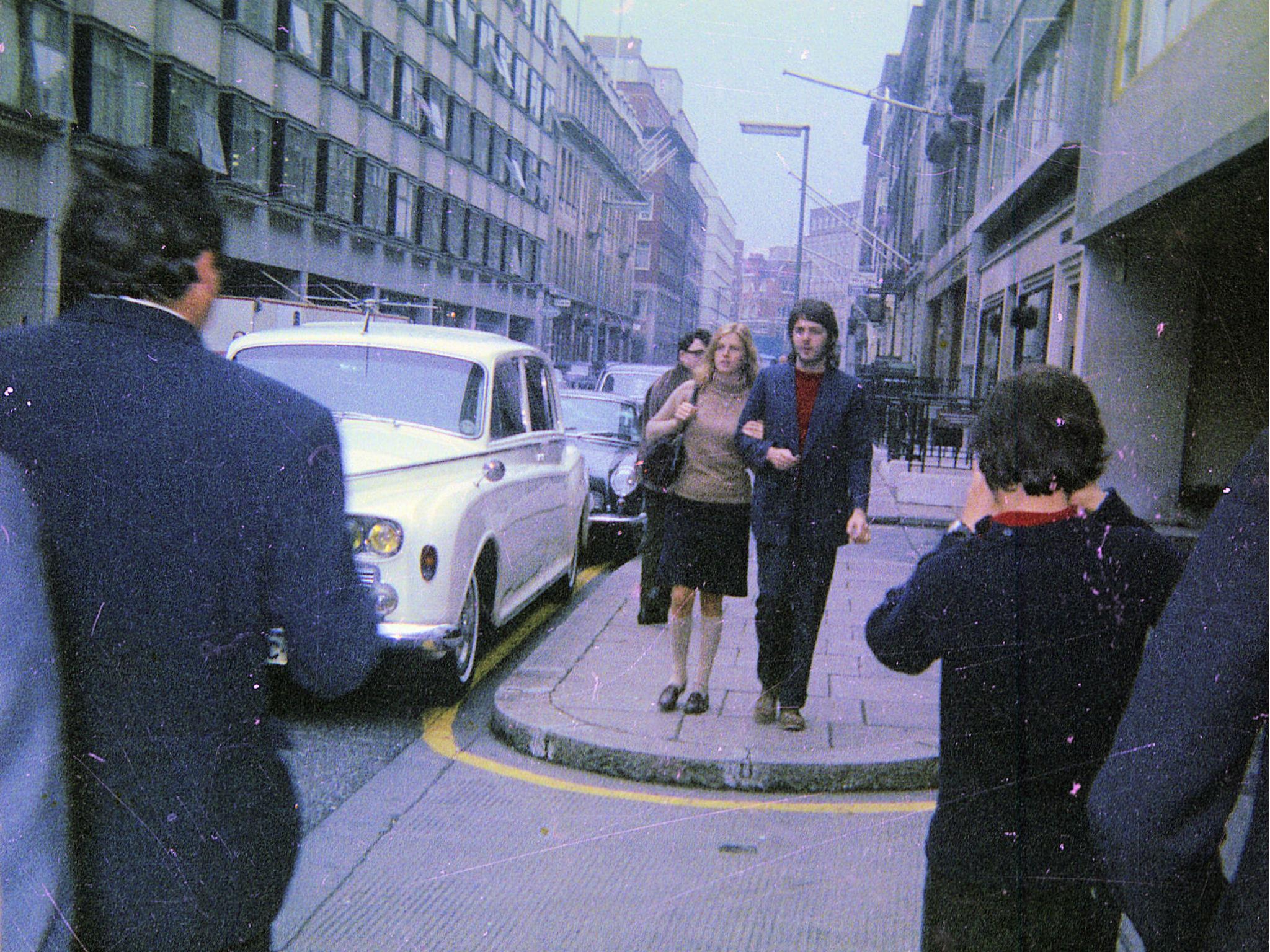 Paul and Linda McCartney outside Apple Corps in 1969