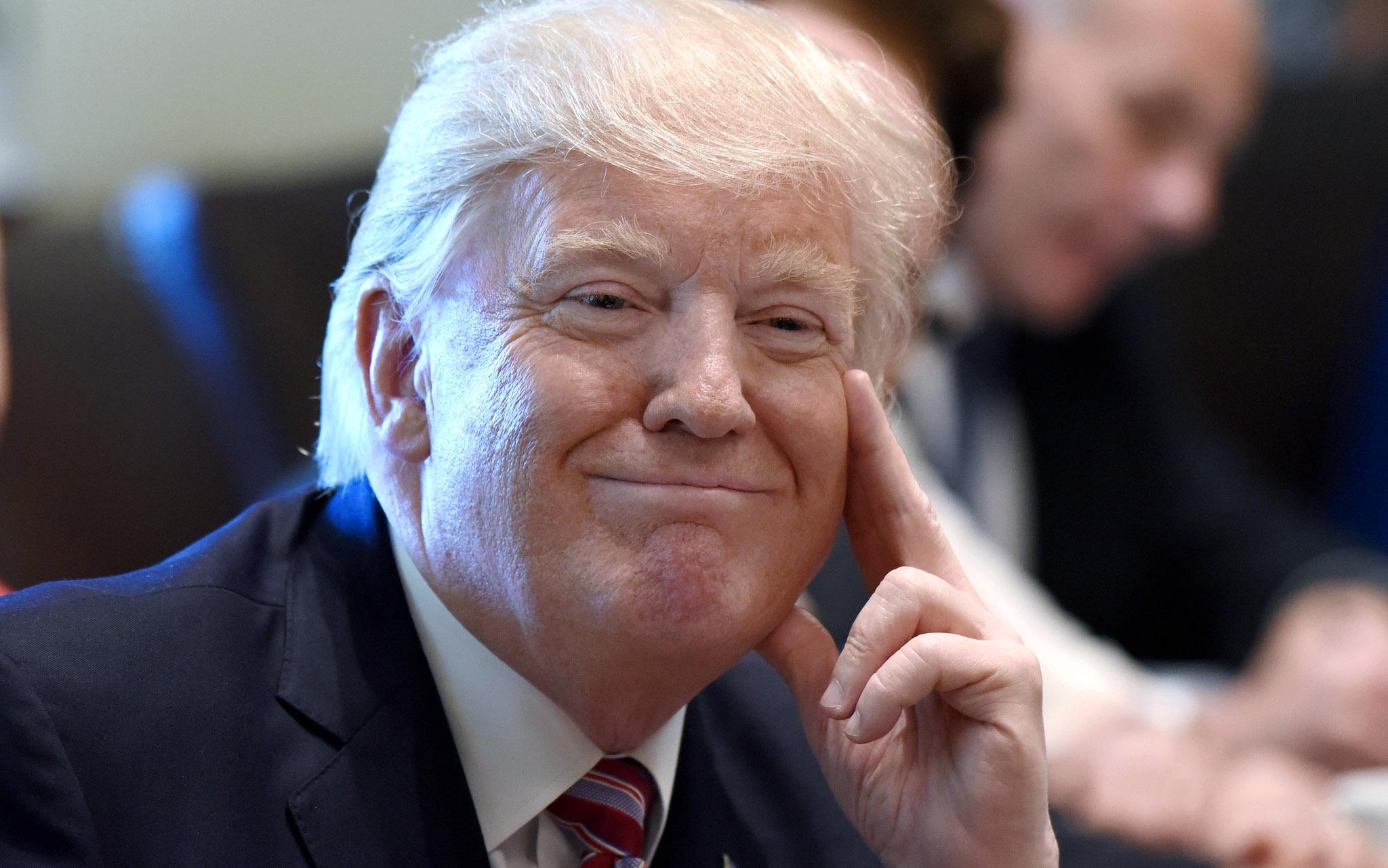 Donald Trump attends a meeting in the Cabinet Room of the White House June 12, 2017 in Washington, DC