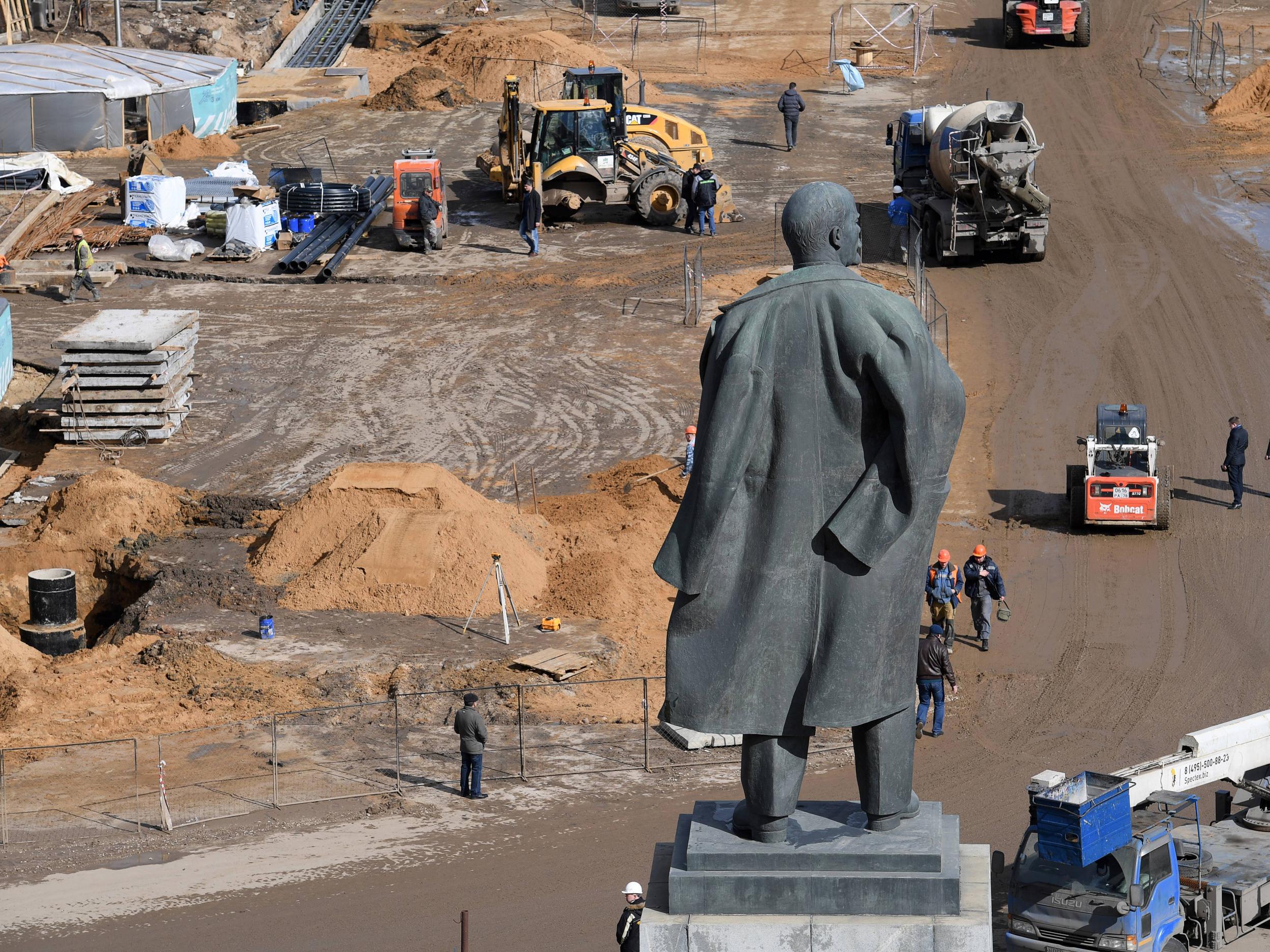 A statue of Vladimir Lenin stands outside the Luzhniki Stadium in Moscow