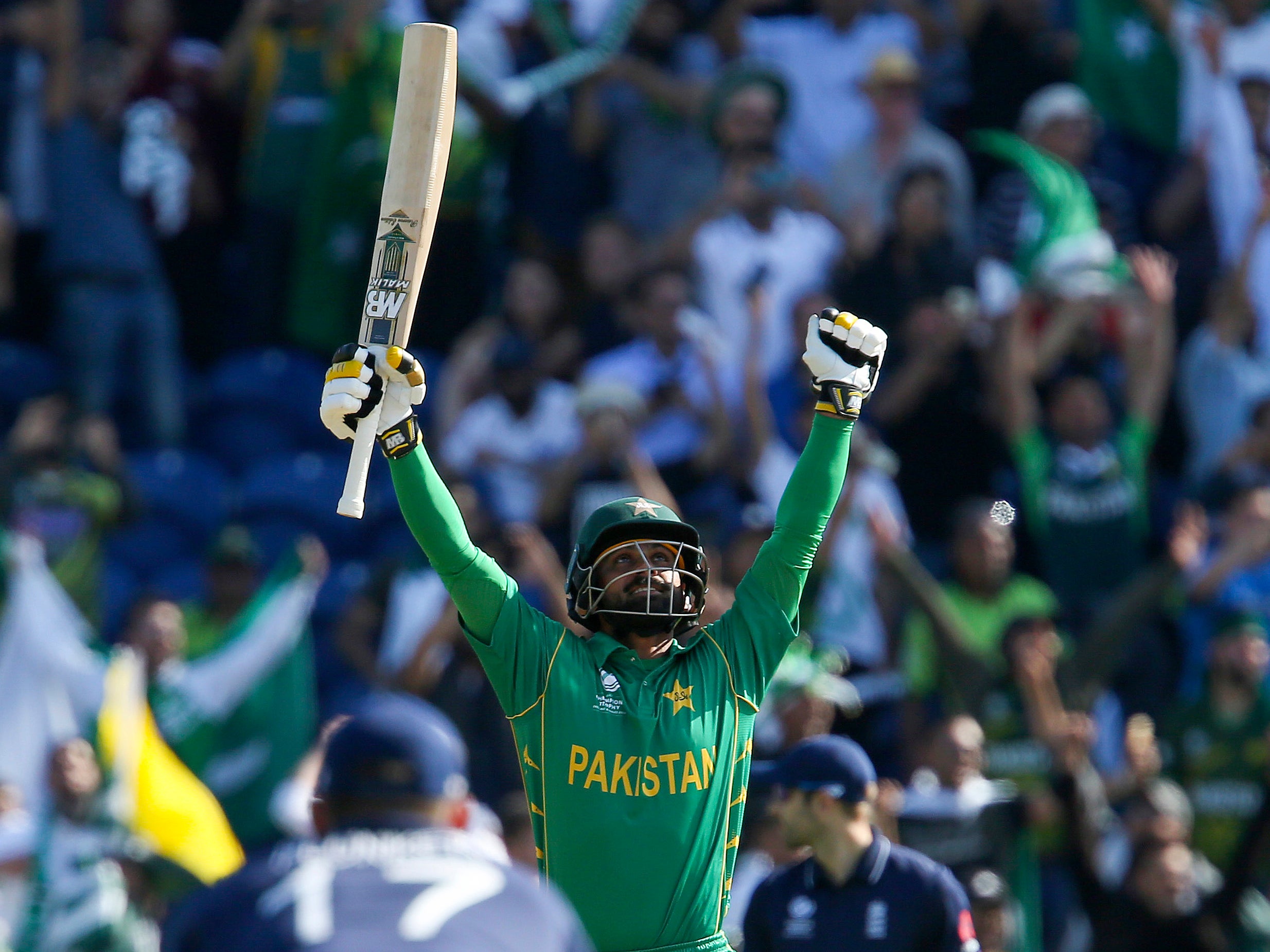 Mohammad Hafeez celebrates Pakistan's victory